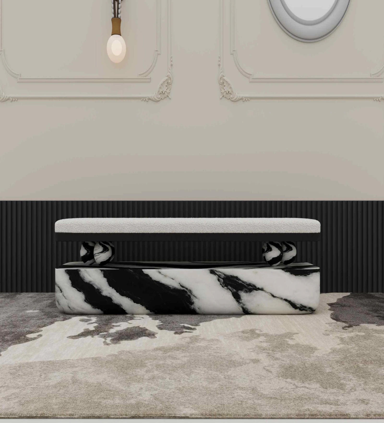 Swani Furniture Panda Marble Bench in Black & White Finish