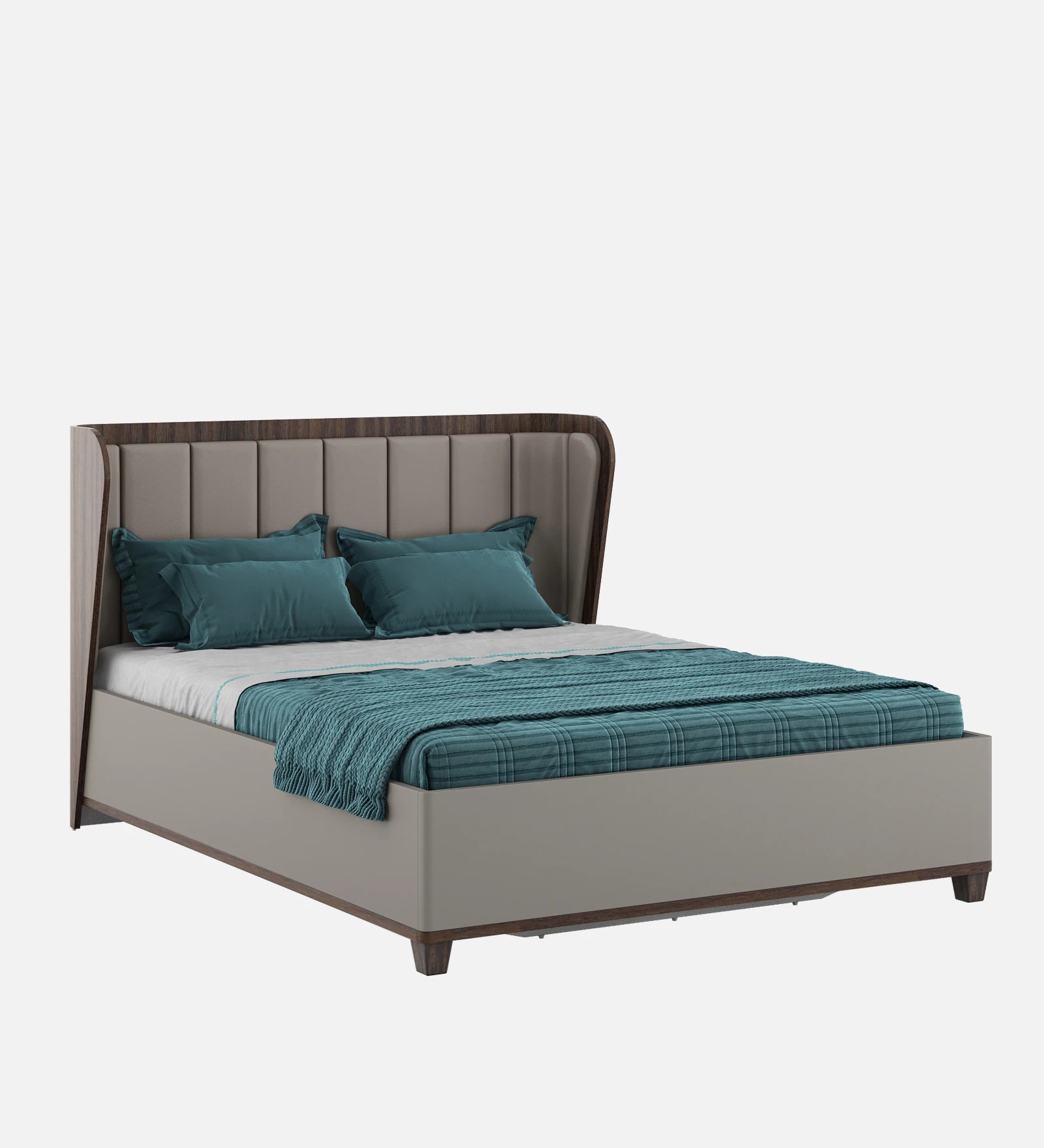 Swani Furniture Adore Queen Size Bed with Leatherette Upholstered Headboard & Hydraulic Storage – Sahara Beige & Dark Brown Eucalyptus Finish - Image 5