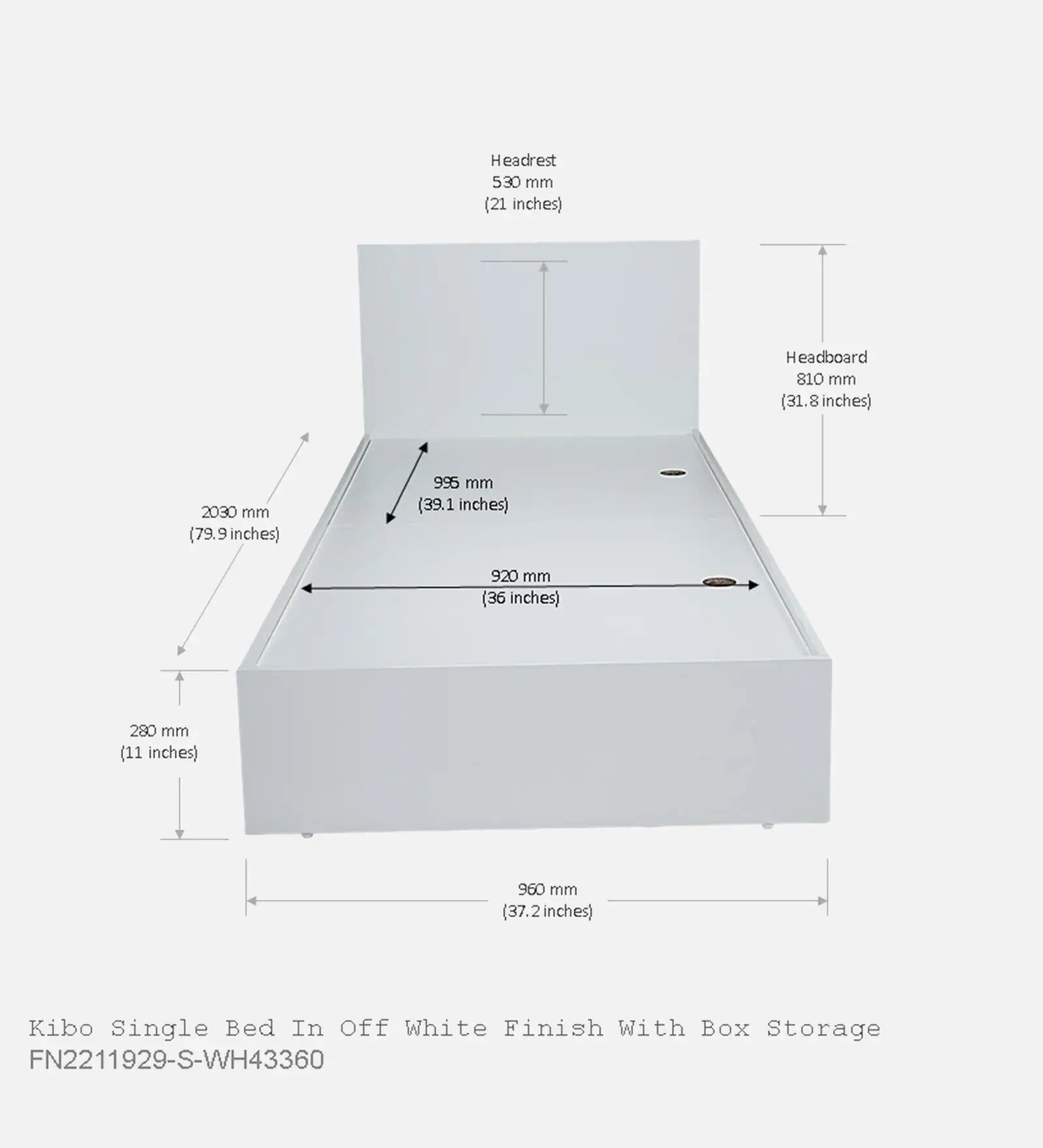 Swani Furniture Kibo Single Bed in Off White Finish with Box Storage - Image 4