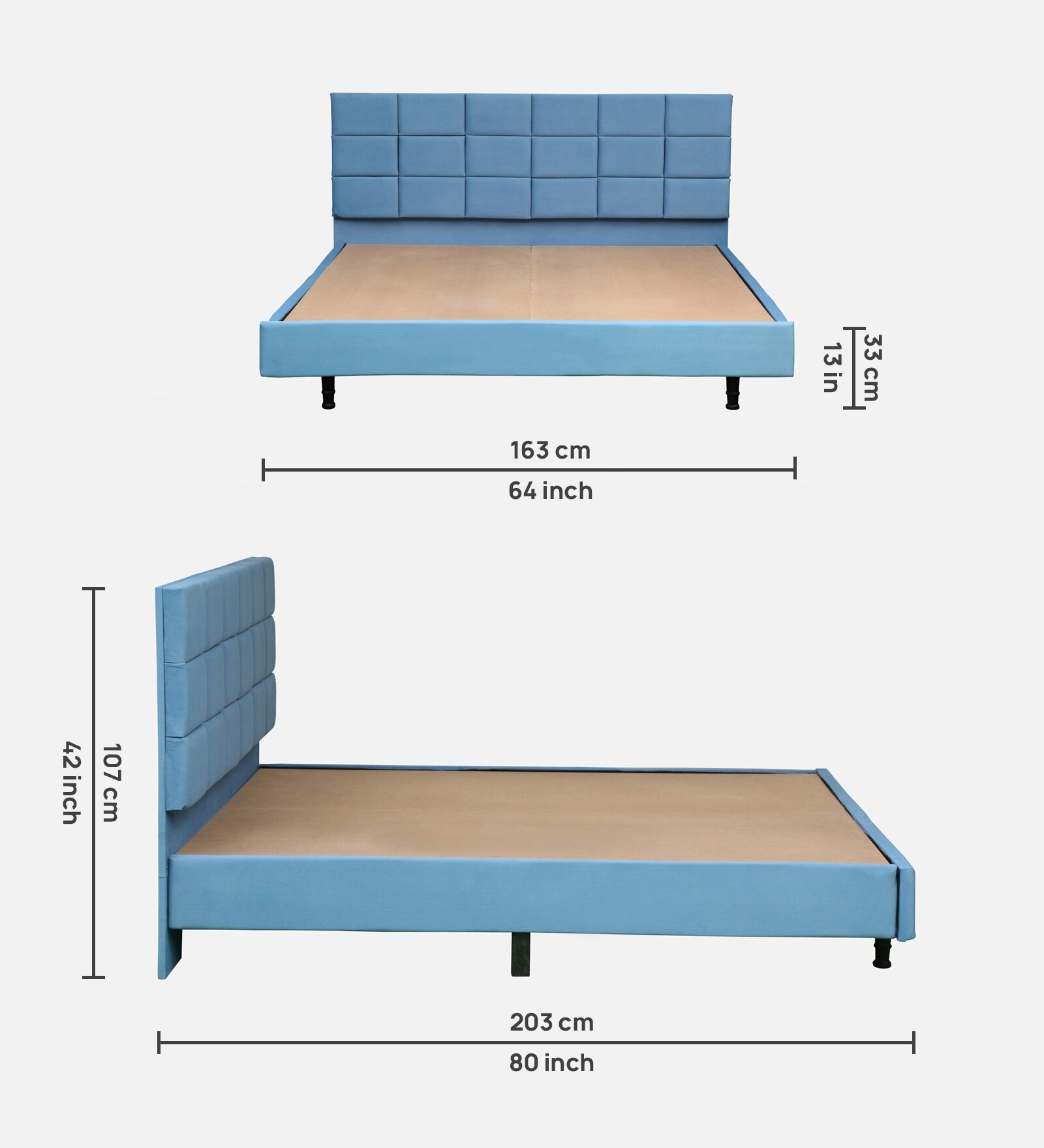 Swani Furniture Naldo Upholstered Queen Size Bed in Light Blue Color - Image 2