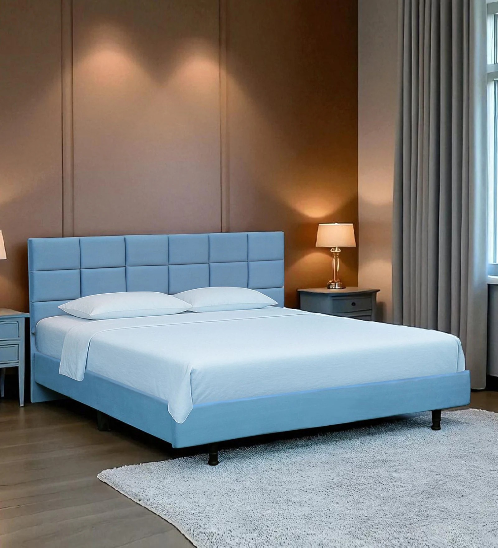 Swani Furniture Naldo Upholstered Queen Size Bed in Light Blue Color