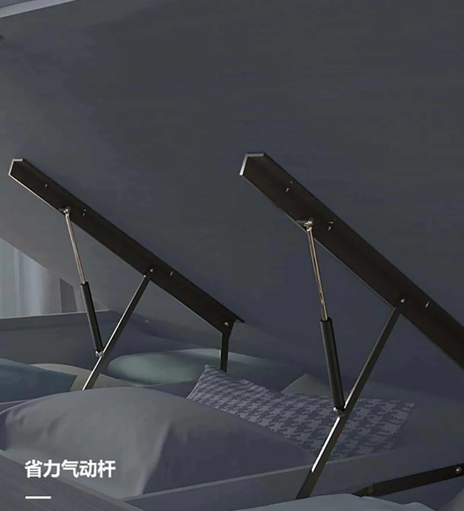 Swani Furniture Tivoli Queen Size Bed with Hydraulic Storage & Upholstered Headboard – Black & Walnut Finish - Image 6