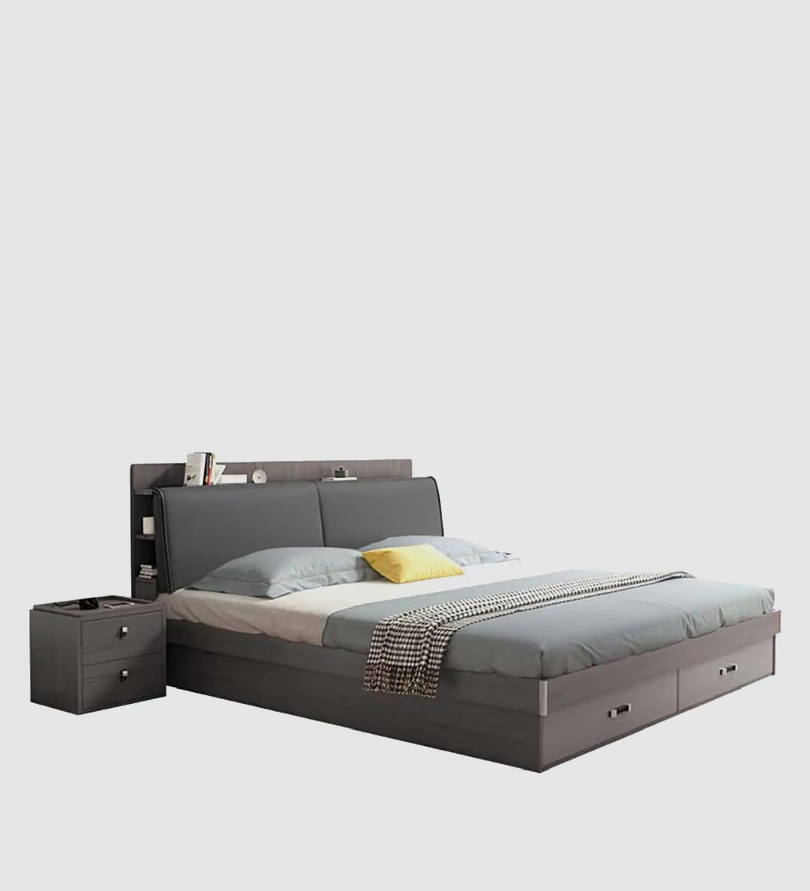 Swani Furniture Tivoli Queen Size Bed with Hydraulic Storage & Upholstered Headboard – Black & Walnut Finish - Image 4