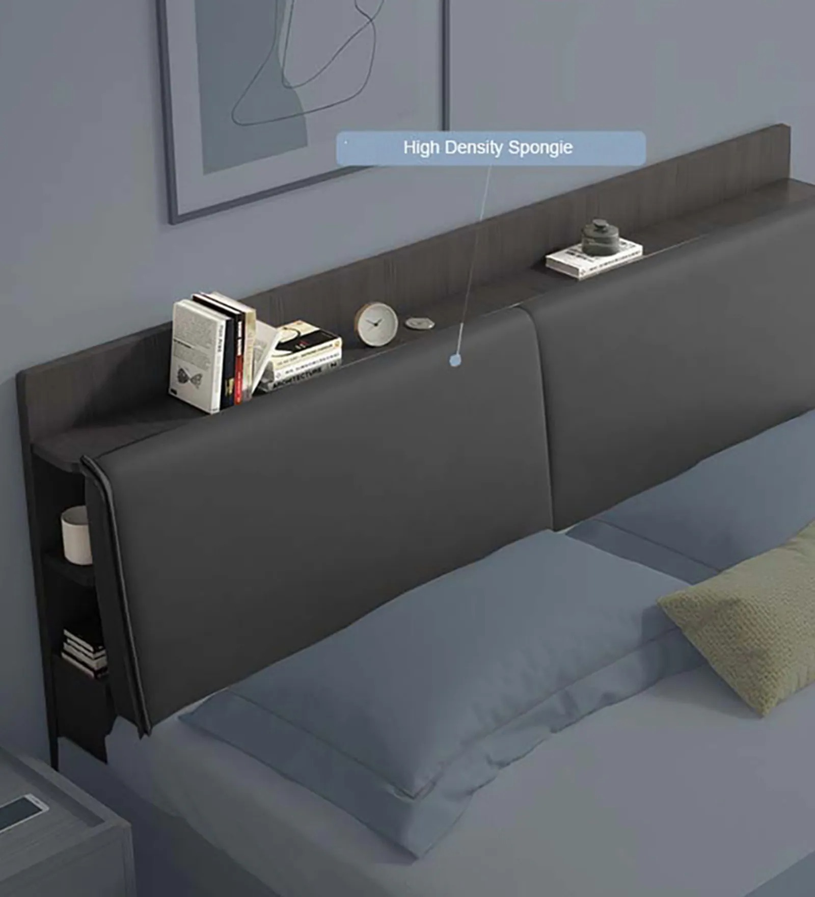 Swani Furniture Tivoli Queen Size Bed with Hydraulic Storage & Upholstered Headboard – Black & Walnut Finish - Image 2