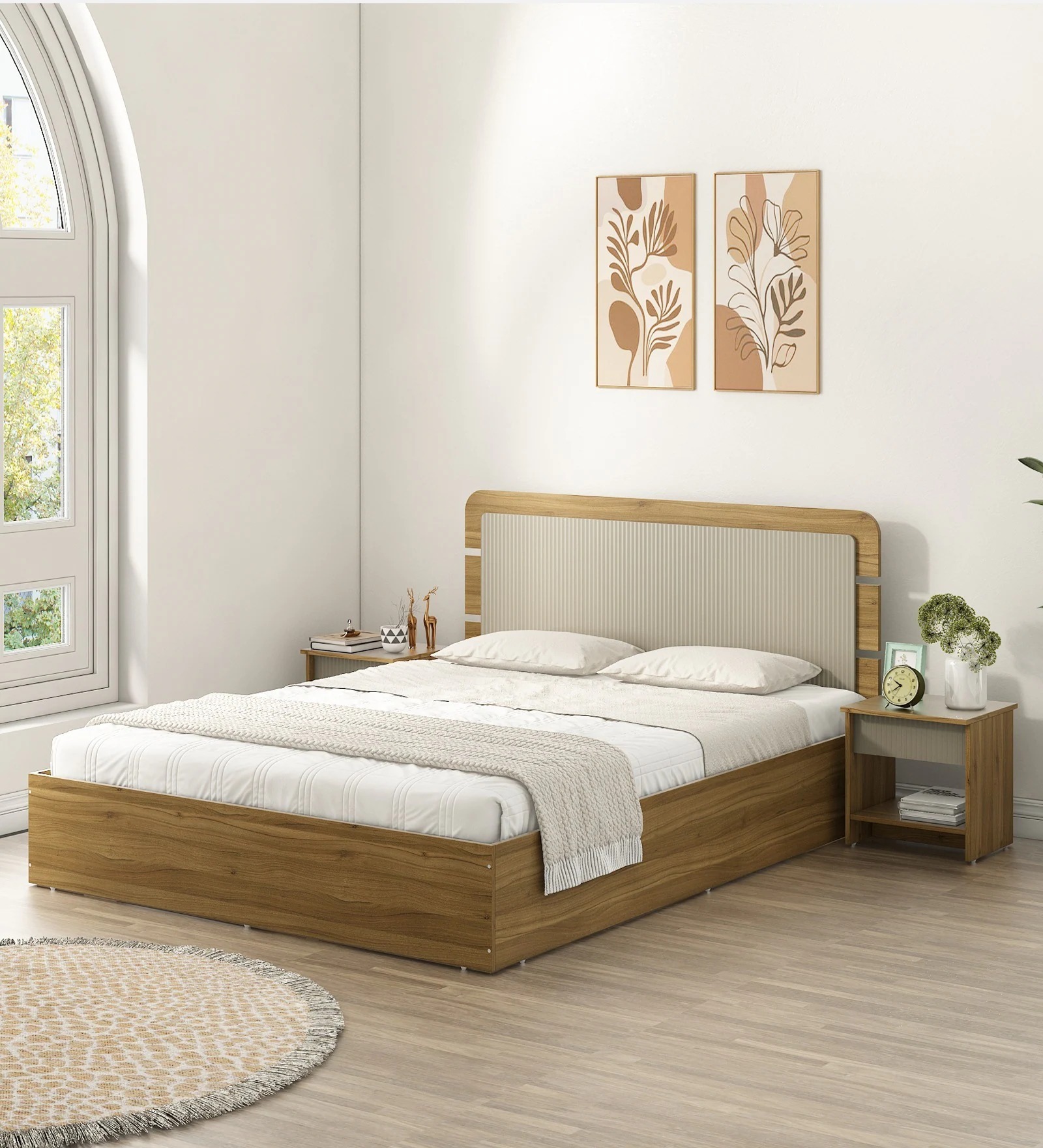 Swani Furniture Zenvora King Size Bed with Box Storage in Melamine Finish
