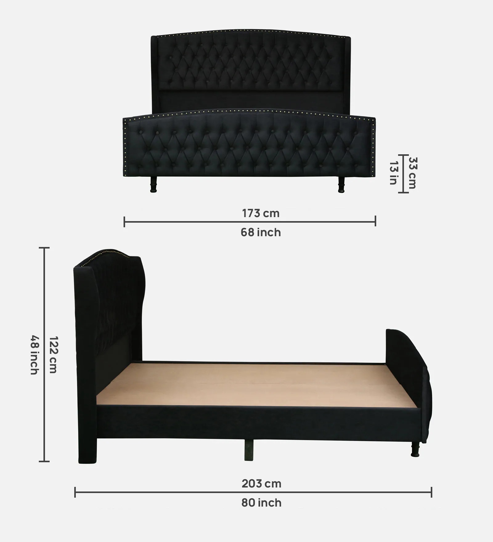 Swani Furniture Ciera Upholstered Queen Size Bed in Black Color - Image 2