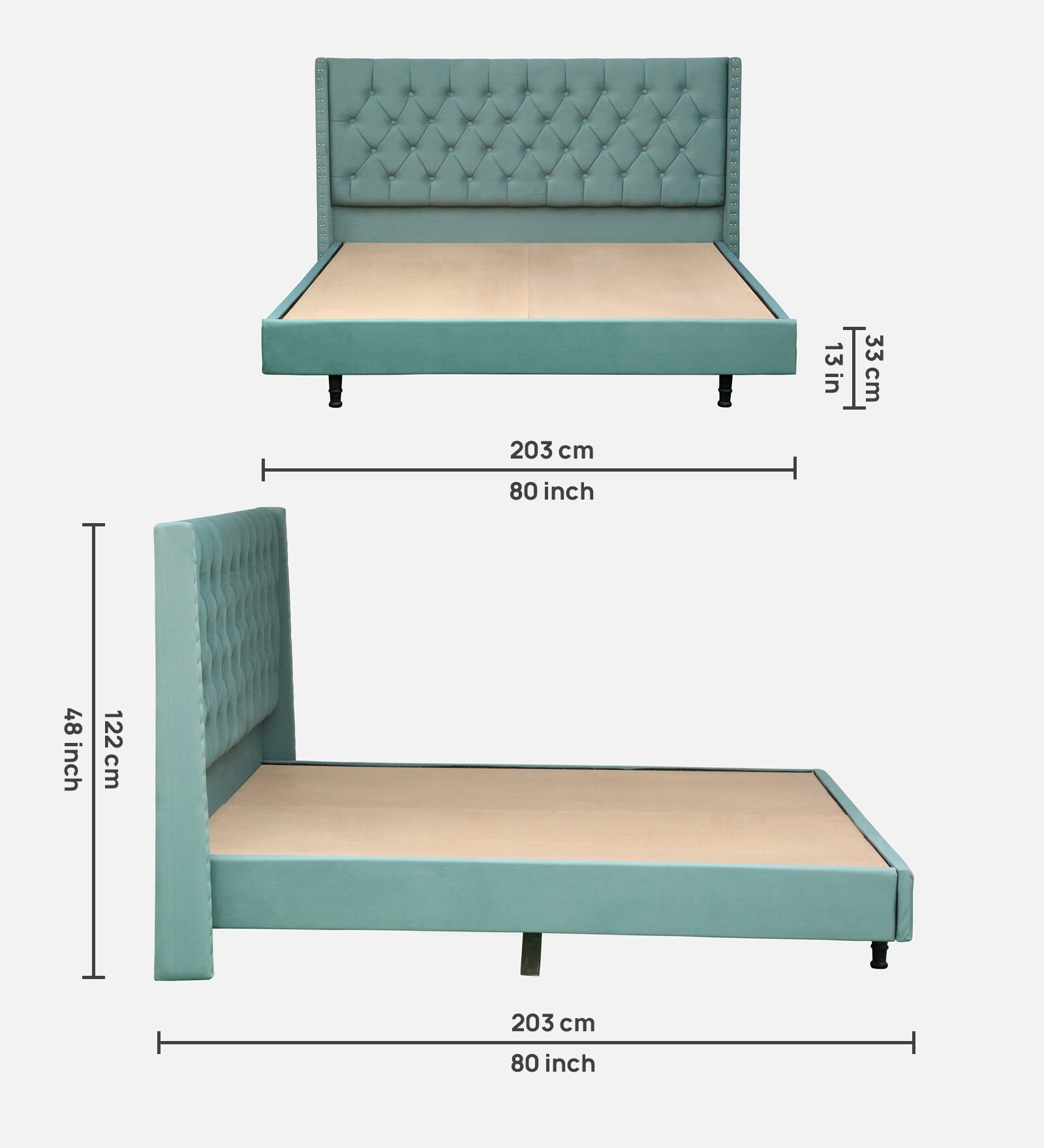 Swani Furniture Maraya Upholstered King Size Bed in Teal Green Color - Image 2