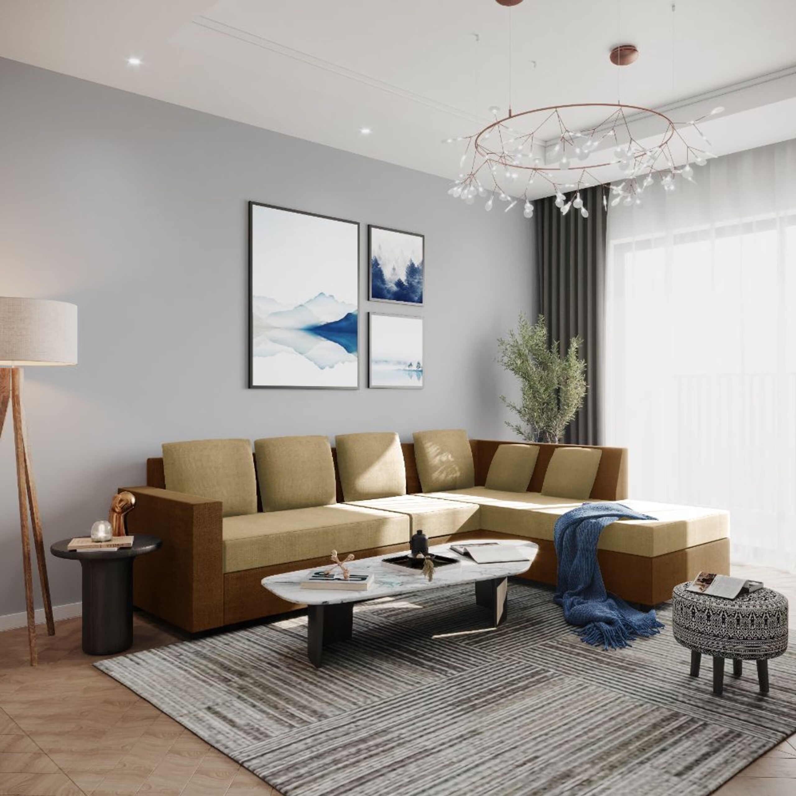 Swani Furniture Skiver L Shape 6 Seater Sofa Set – 3 Seater with Right Aligned Chaise