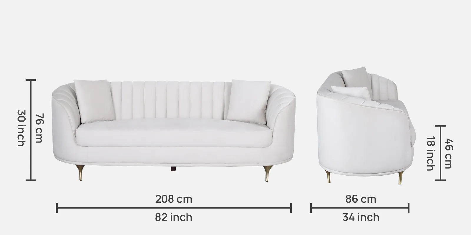 Swani Jacinth Fabric 3-Seater Sofa – Cream Colour - Image 2