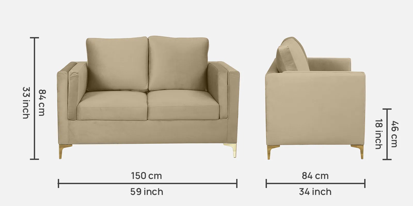 Swani Dona Velvet 2-Seater Sofa – Bone White Colour - Image 2