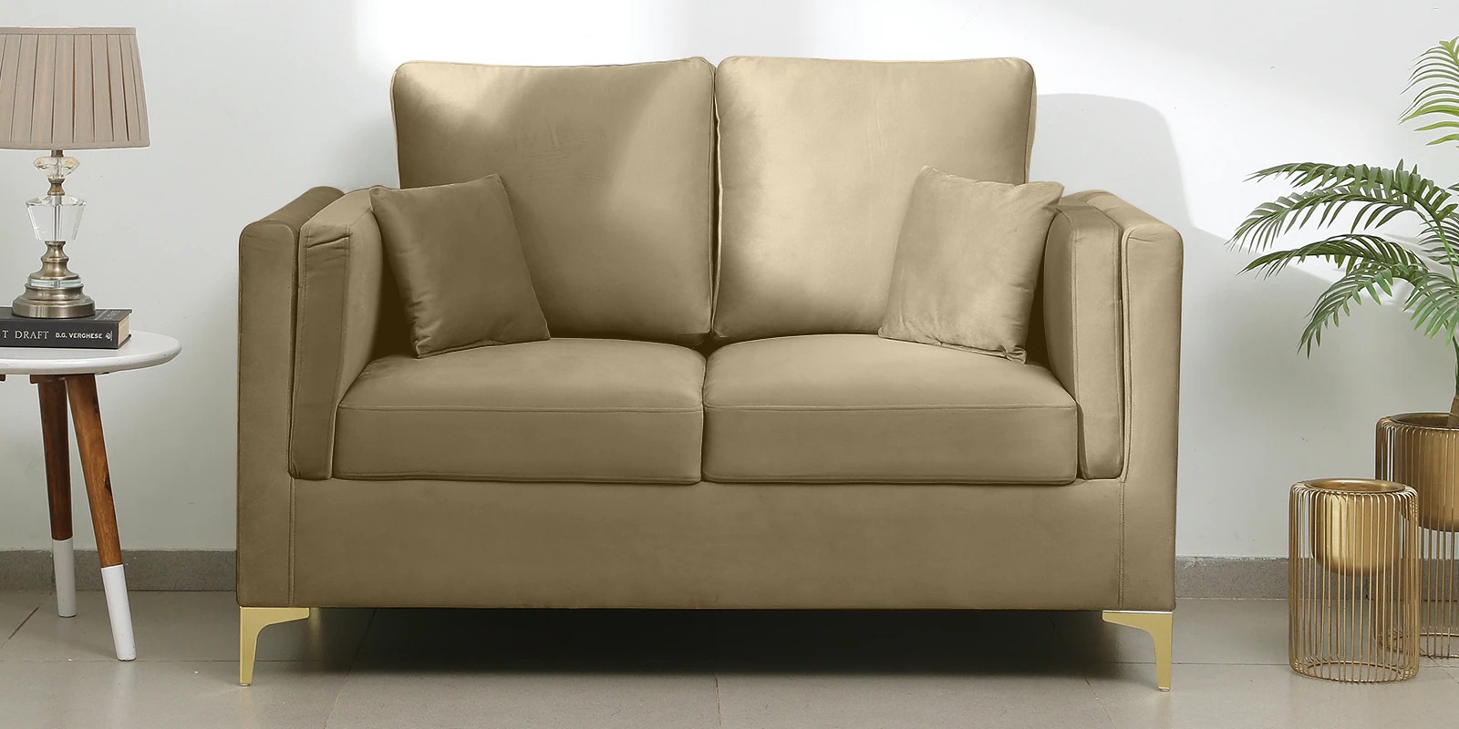 Swani Dona Velvet 2-Seater Sofa – Bone White Colour