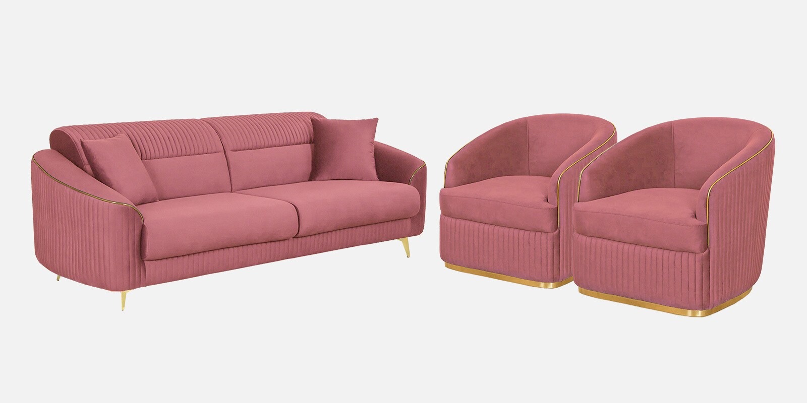 Swani Victoria Velvet Sofa Set – Onion Pink Colour (3+1+1) - Image 10