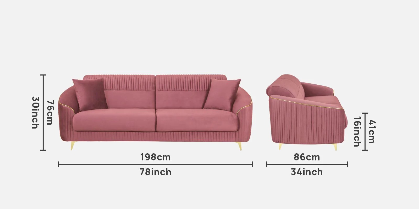 Swani Victoria Velvet Sofa Set – Onion Pink Colour (3+1+1) - Image 2