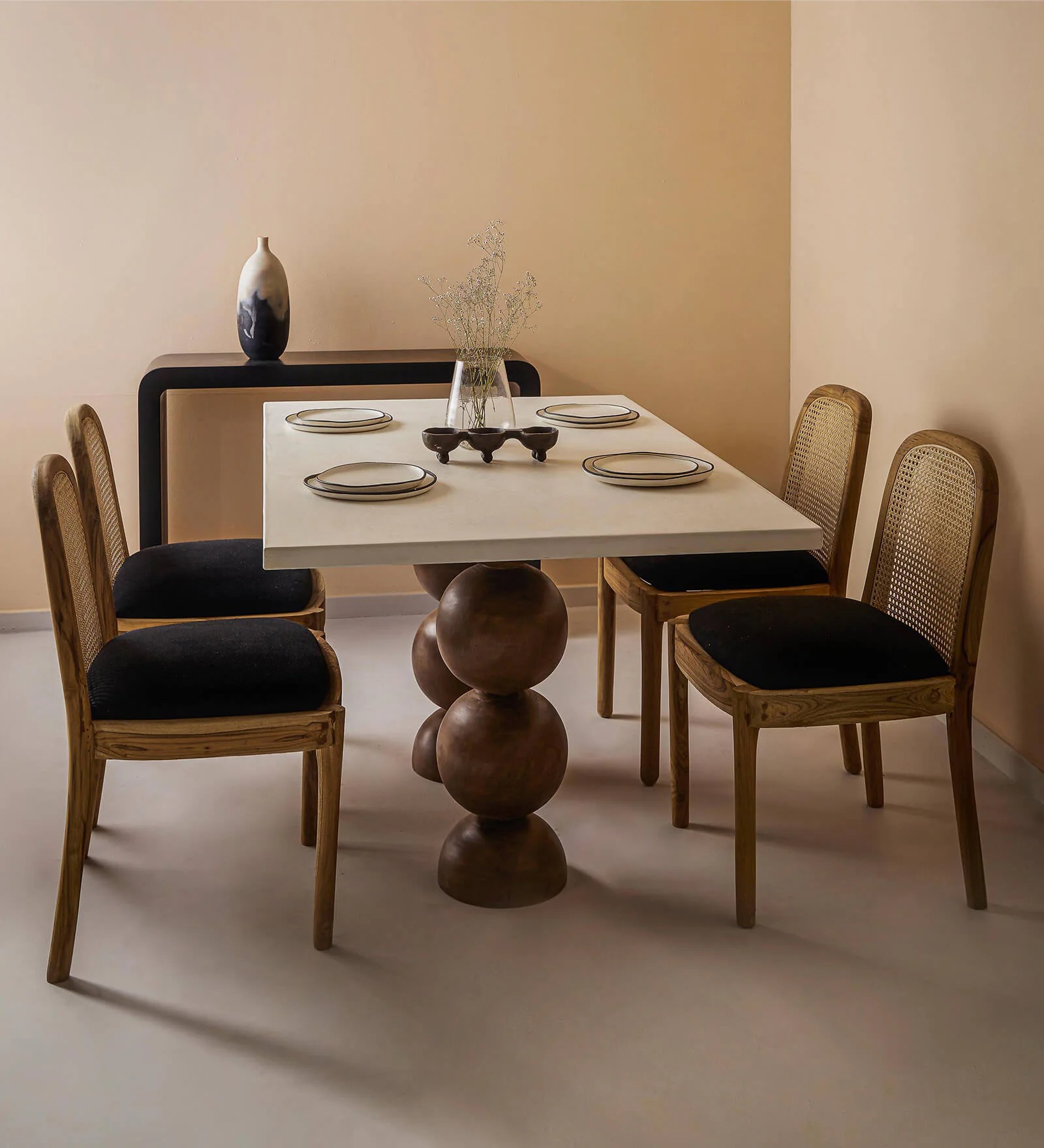 Swani Ball 4-Seater Pack Dining Table – Brown Finish - Image 4