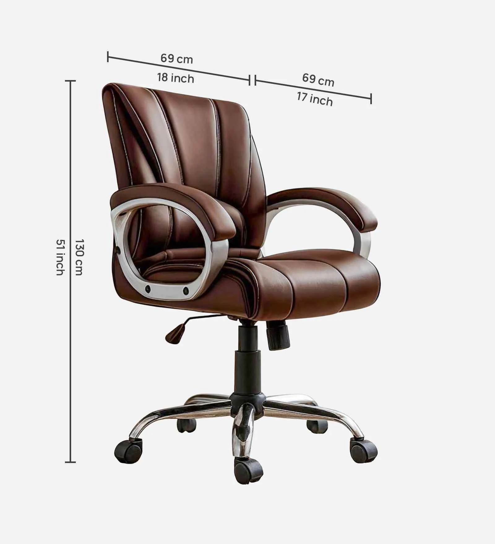 Mid Back Leatherette Executive Chair in Brown – Comfortable Office Chair | Swani Furniture - Image 2