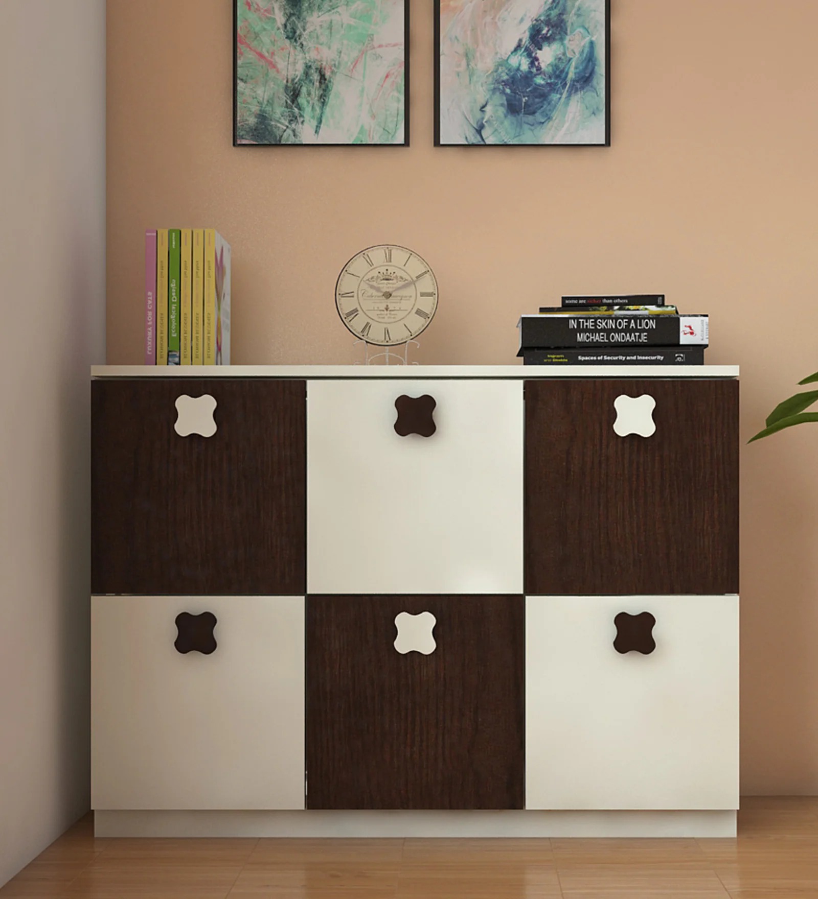 Swani Floral Kids Storage Cabinet – Walnut Colour