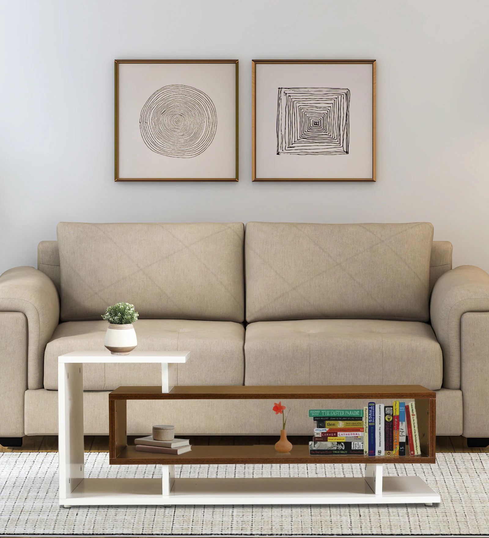Swani Furniture Teshio Coffee Table – Columbia Walnut & White Finish for Modern Living Room