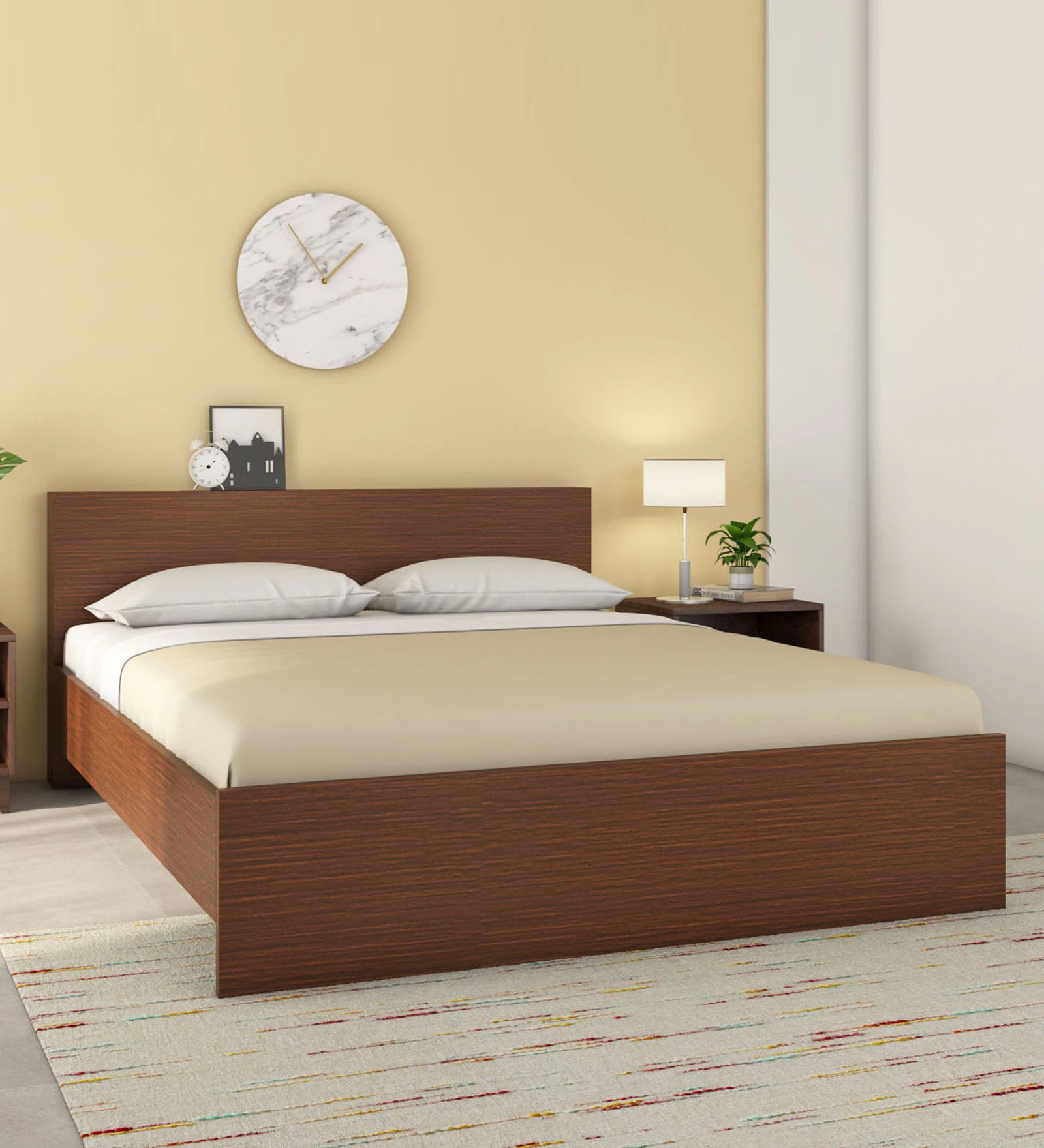 Queen Size Bed with Dark Oak Finish – Elegant & Sturdy Bedroom Furniture | Swani Furniture