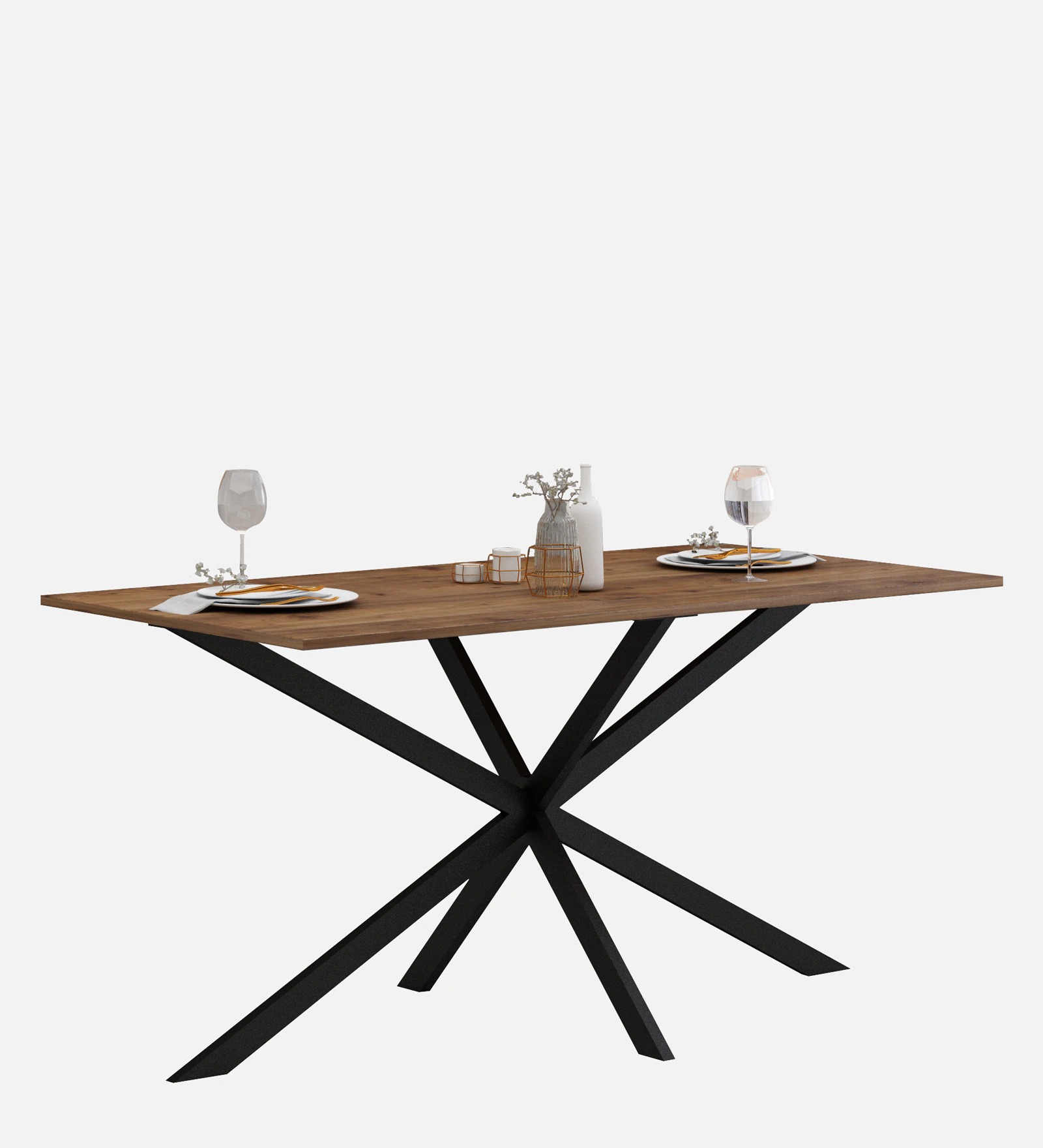 Swani Heather 6-Seater Dining Table – Knottywood & Black Finish - Image 3