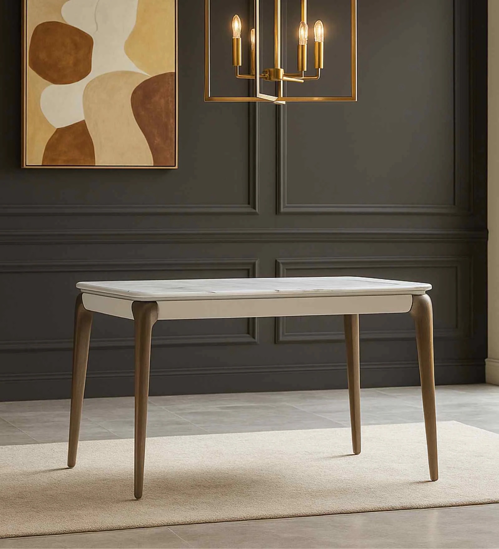 Swani Muar Italian Natural Stone 4-Seater Dining Table – White Finish