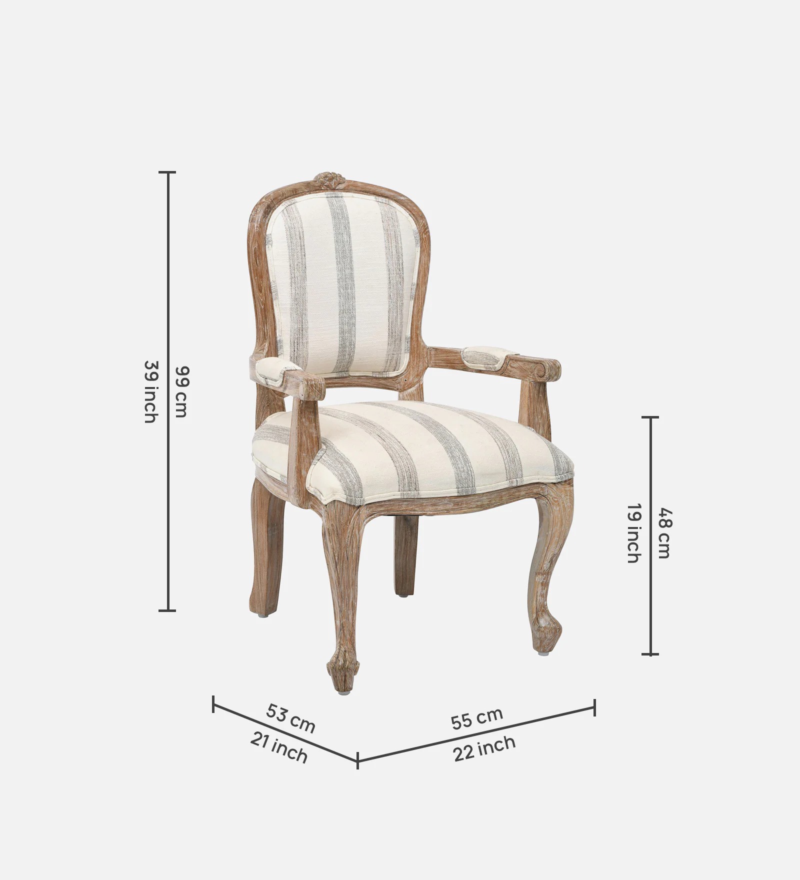 Swani Zhemgang Solid Wood Arm Chair – Distressed White Finish - Image 2