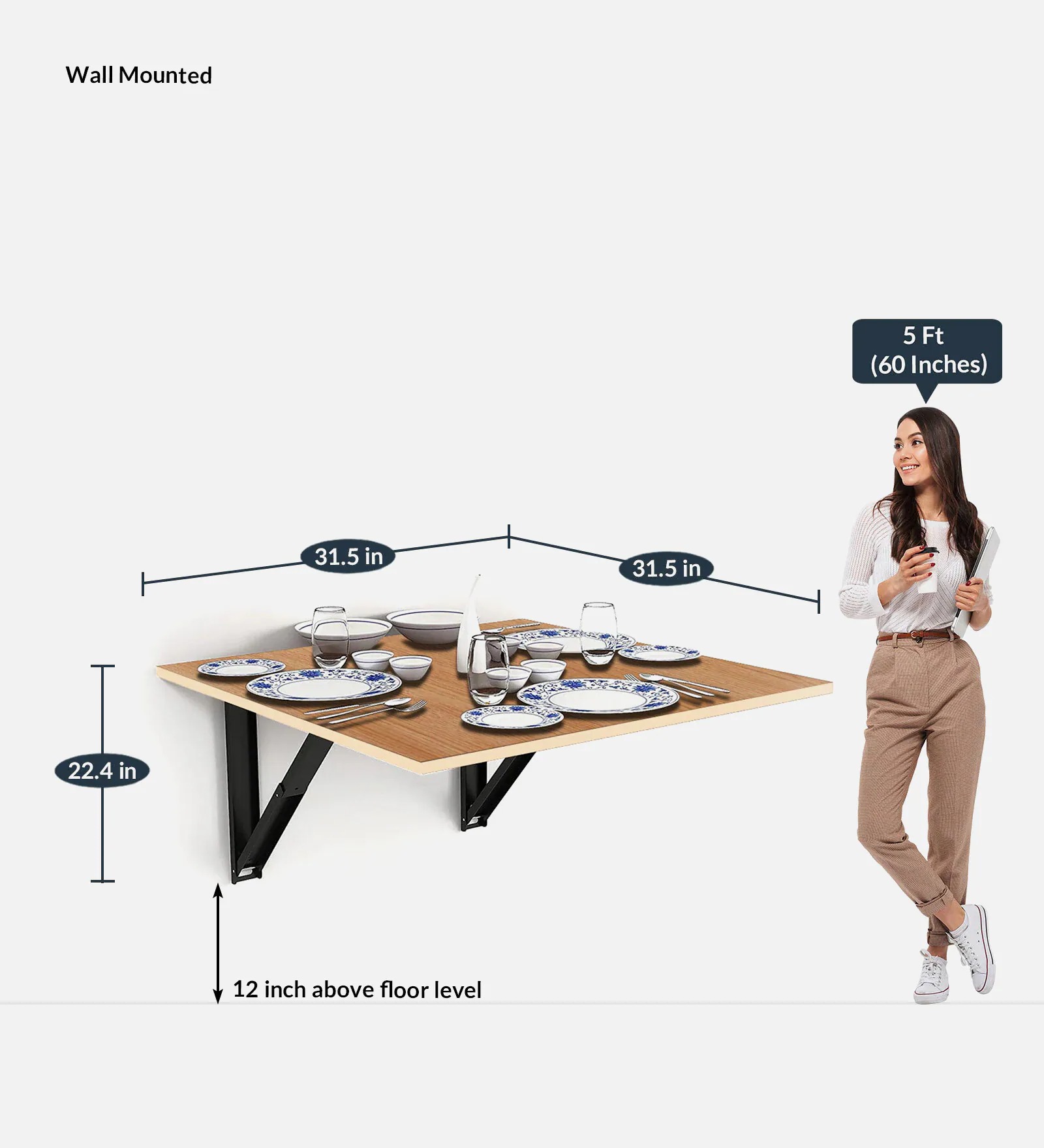 Swani Alicia 4-Seater Wall Mount Dining Table – Intel Beige Finish - Image 2
