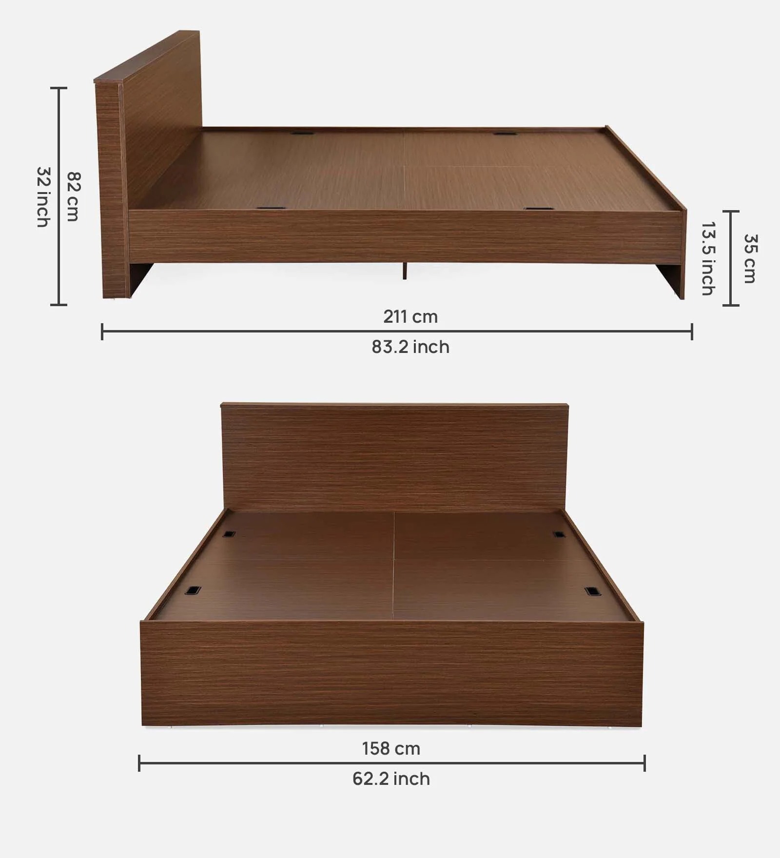 Queen Size Bed with Dark Oak Finish – Elegant & Sturdy Bedroom Furniture | Swani Furniture - Image 3