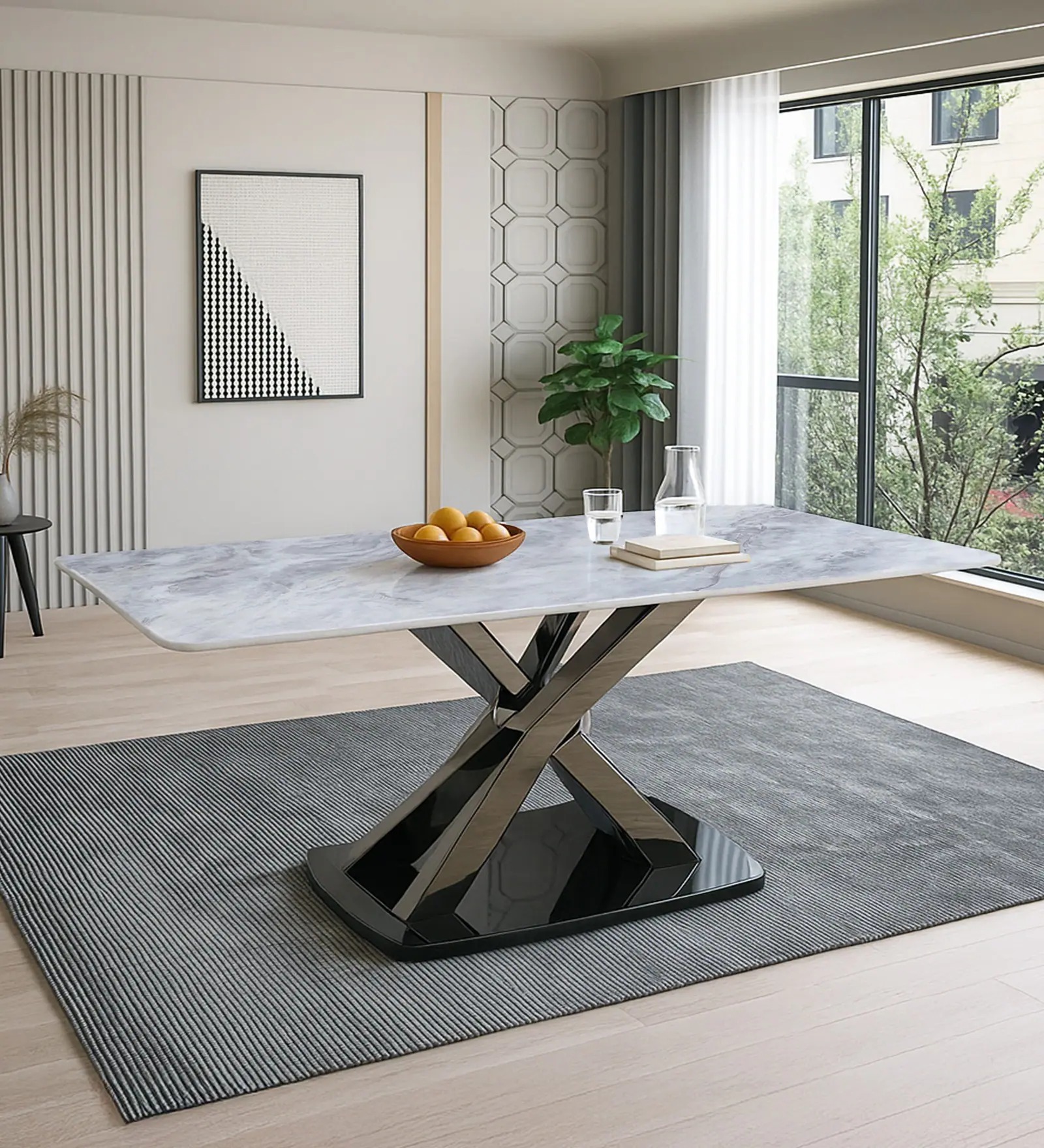 Swani Asteria Marble Top 6-Seater Dining Table