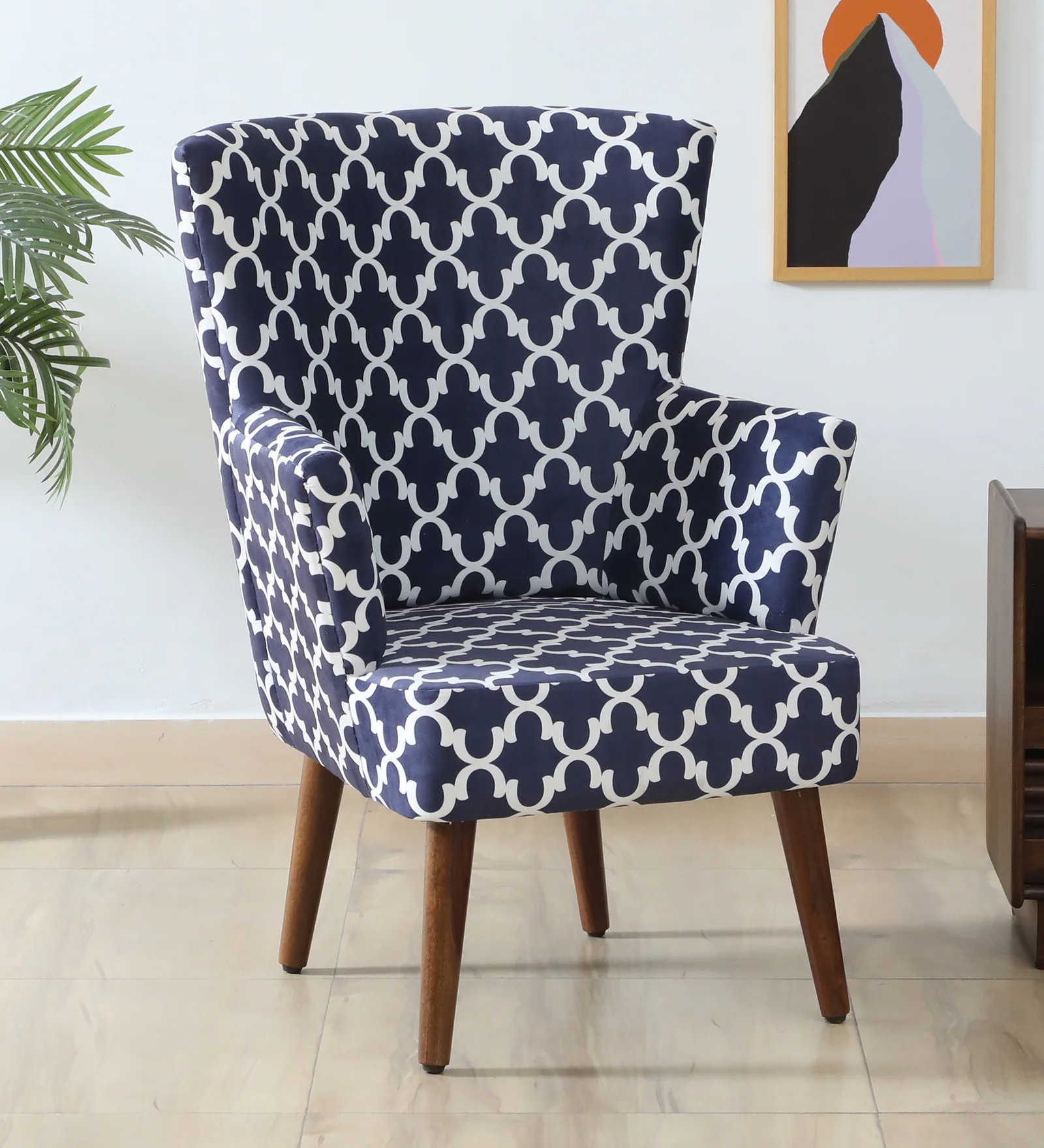 Dark Blue Fabric Wing Chair – Elegant High-Back Accent Chair | Swani Furniture