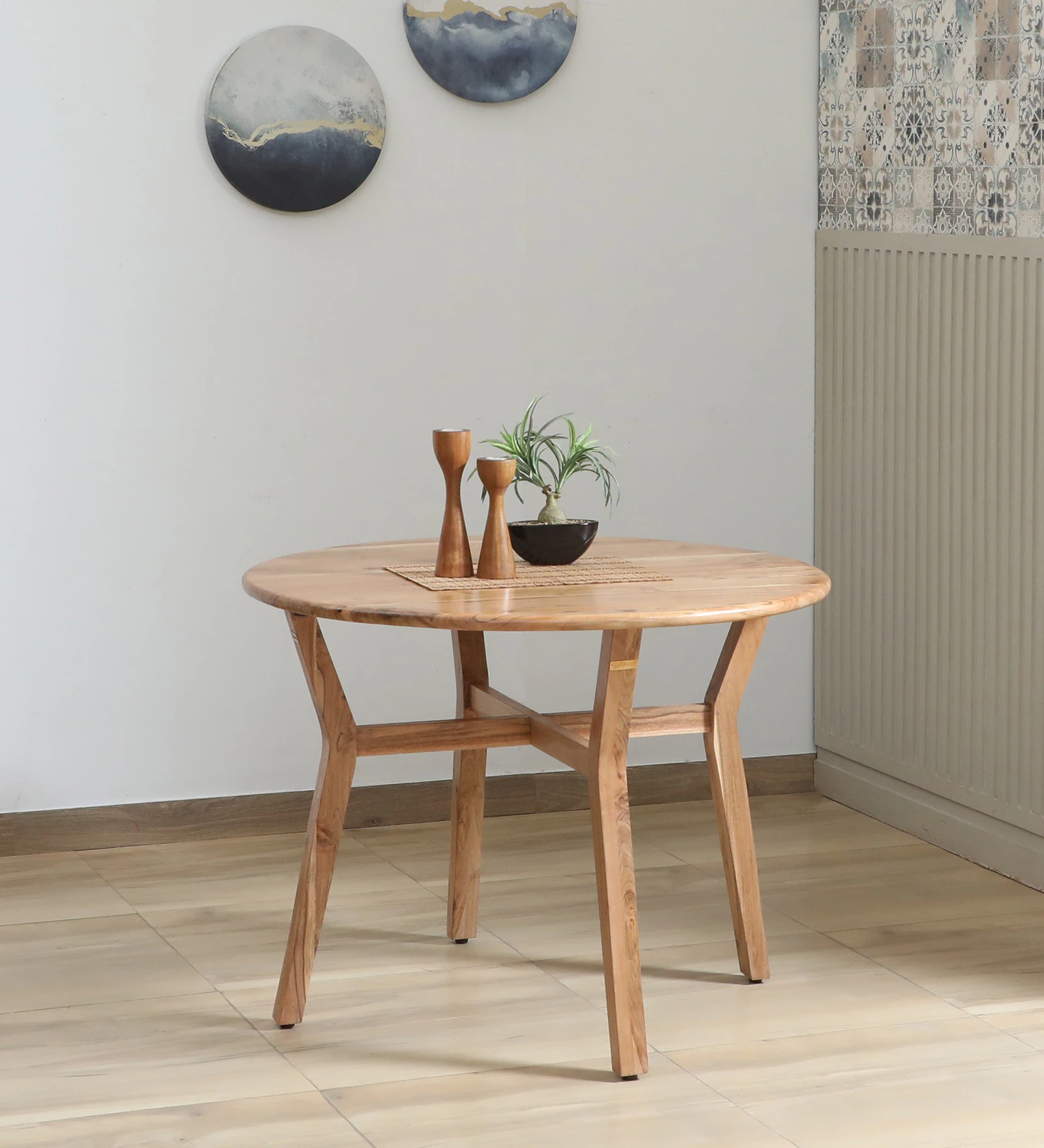 Swani Kylie Acacia Wood 4-Seater Round Dining Table – Natural Finish