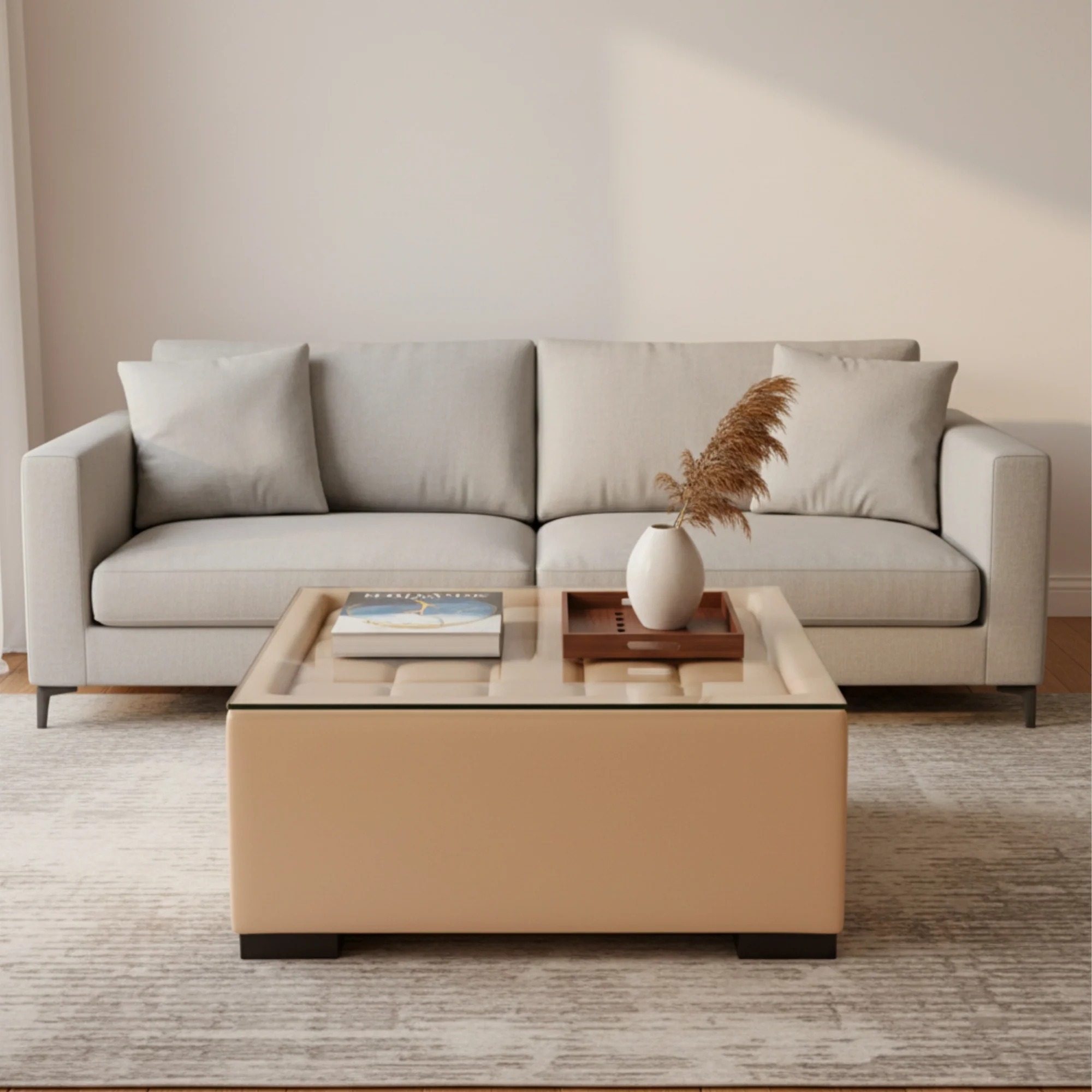 Swani Furniture Gulf Modern Coffee Table – Elegant Leatherette & Glass Design for Living Room