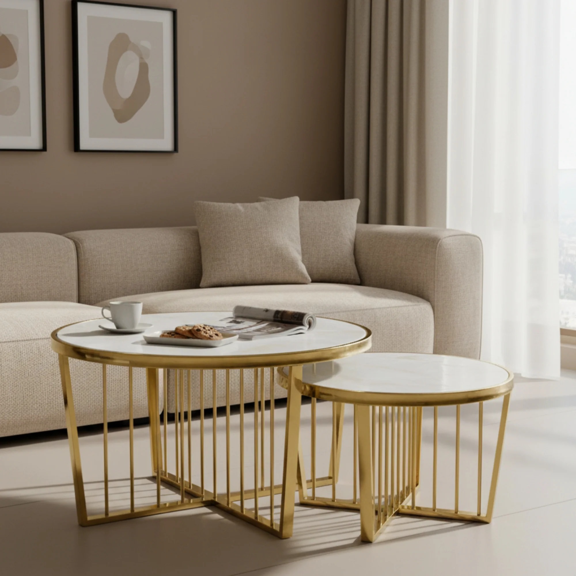 Swani Furniture Marigold Marble Coffee Table Set – Elegant Nesting Tables for Modern Living Room