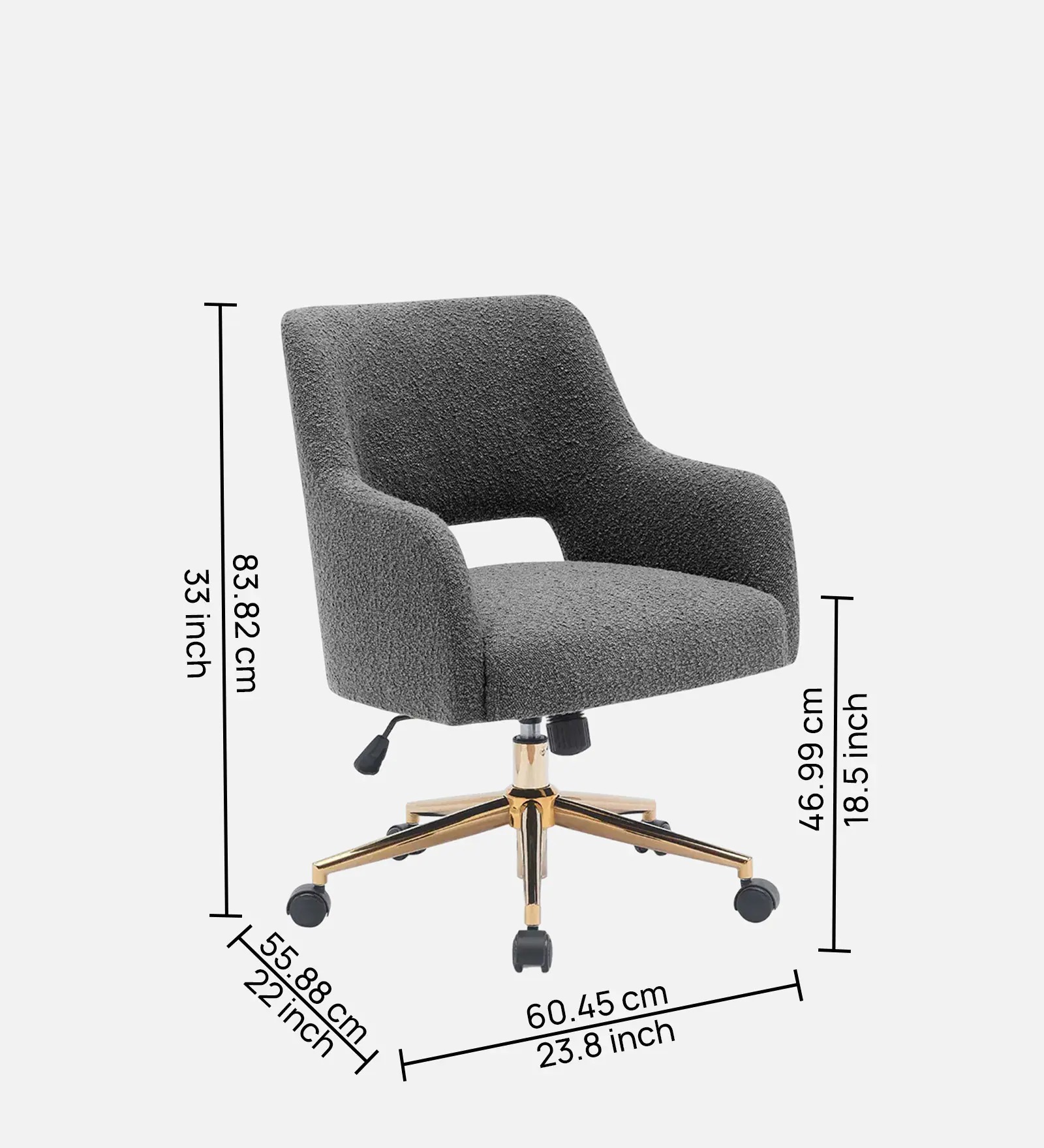 Boucle Executive Chair with 360° Swivel – Grey Ergonomic Office Chair | Swani Furniture - Image 2