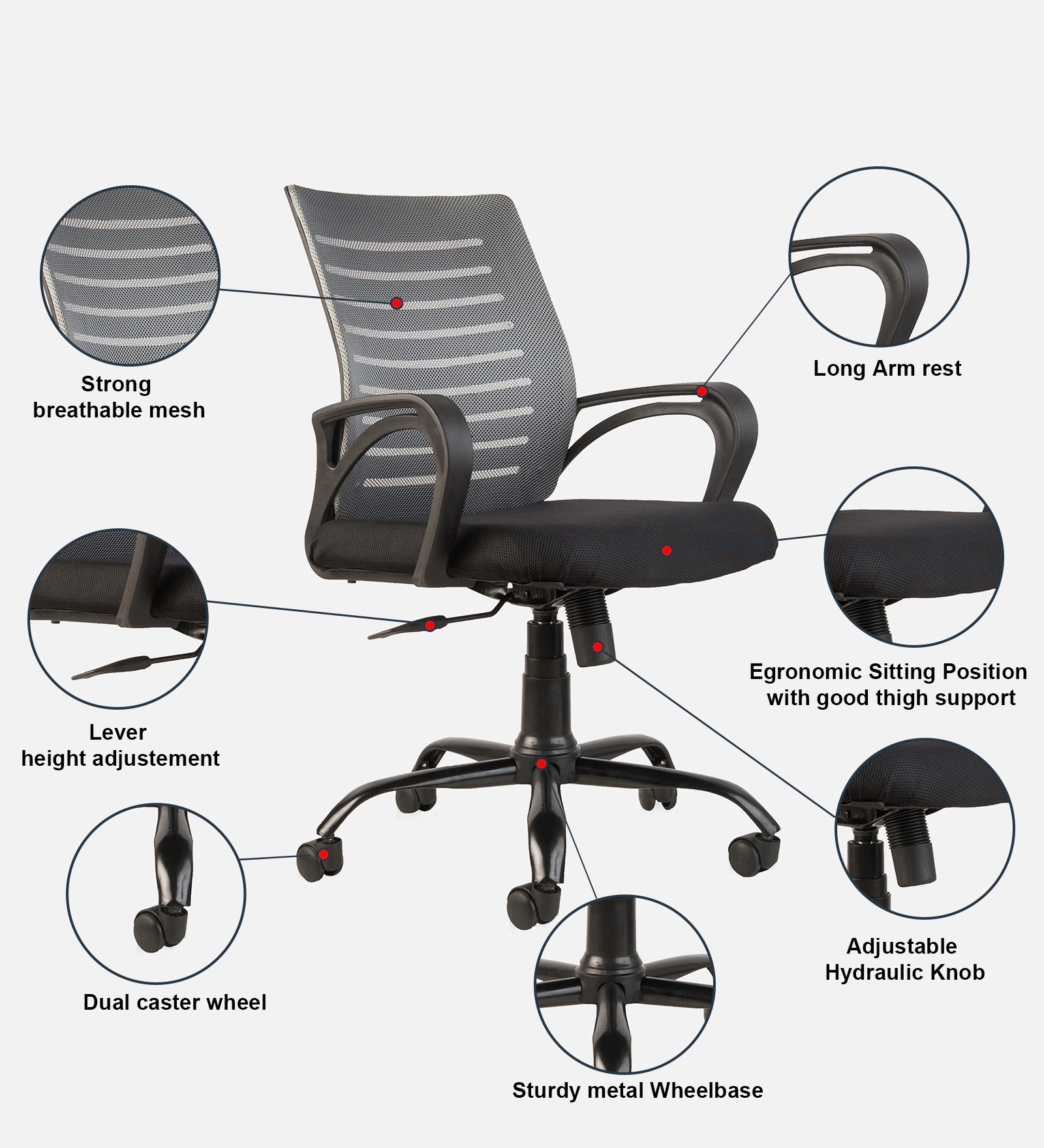 Breathable Mesh Ergonomic Office Chair in Grey – Comfortable Work Chair | Swani Furniture - Image 3