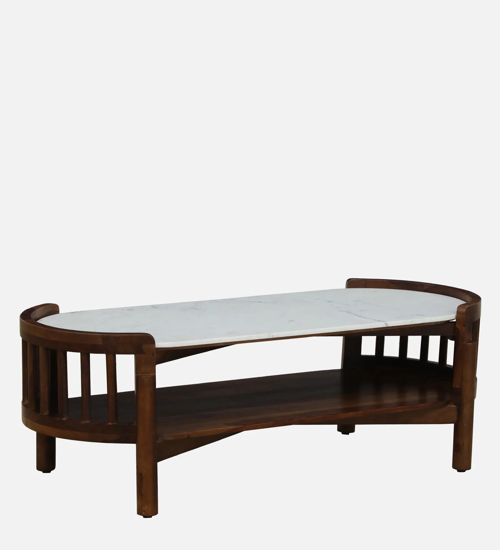 Swani Furniture Finnmark Sheesham Wood Oval Coffee Table – Scratch-Resistant Provincial Teak Finish with Marble Top - Image 3