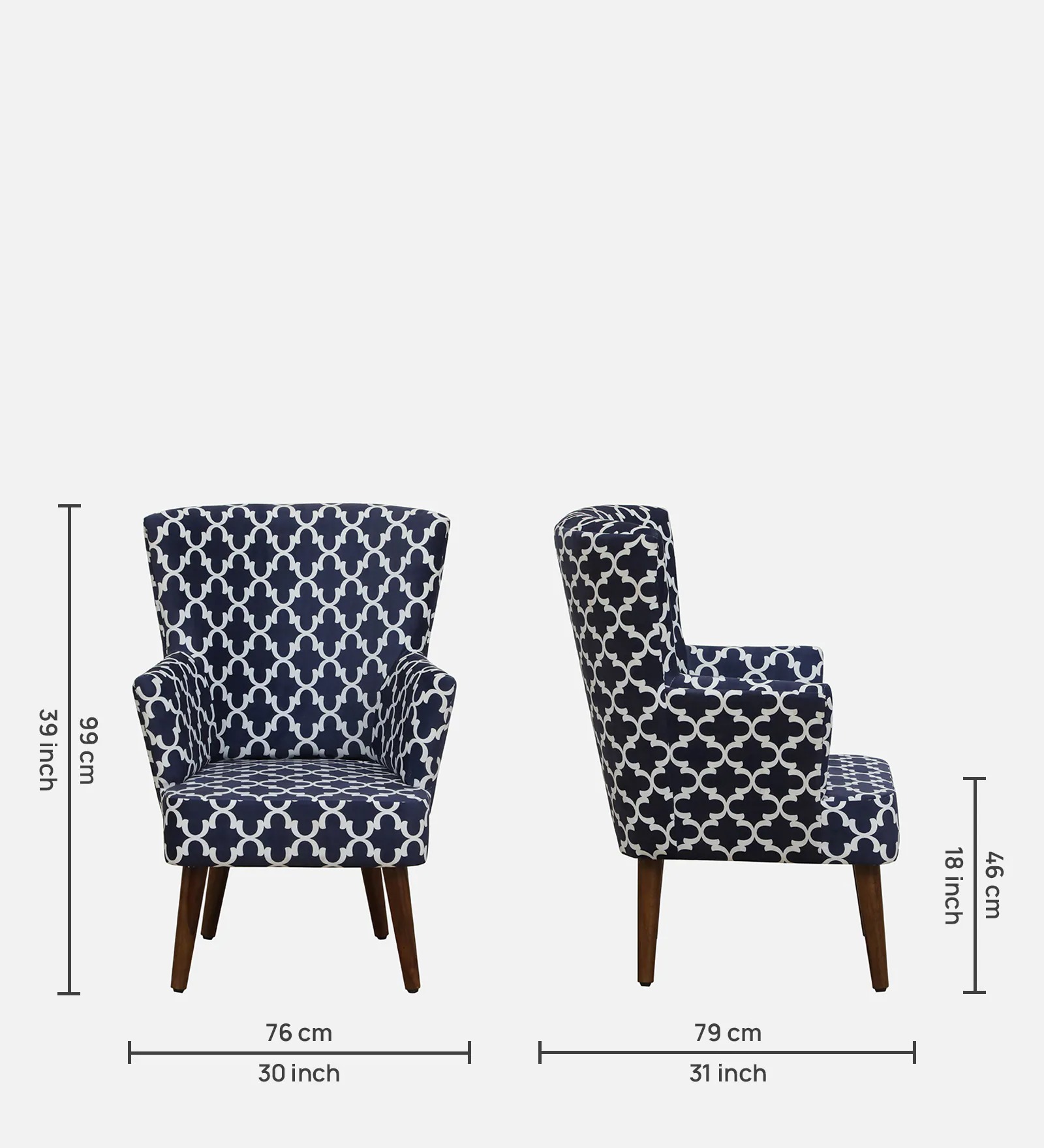 Dark Blue Fabric Wing Chair – Elegant High-Back Accent Chair | Swani Furniture - Image 2