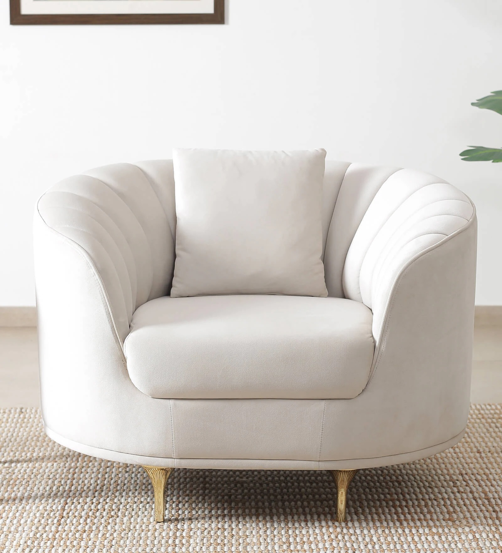 Swani Jacinth Fabric 1-Seater Sofa – Cream Colour