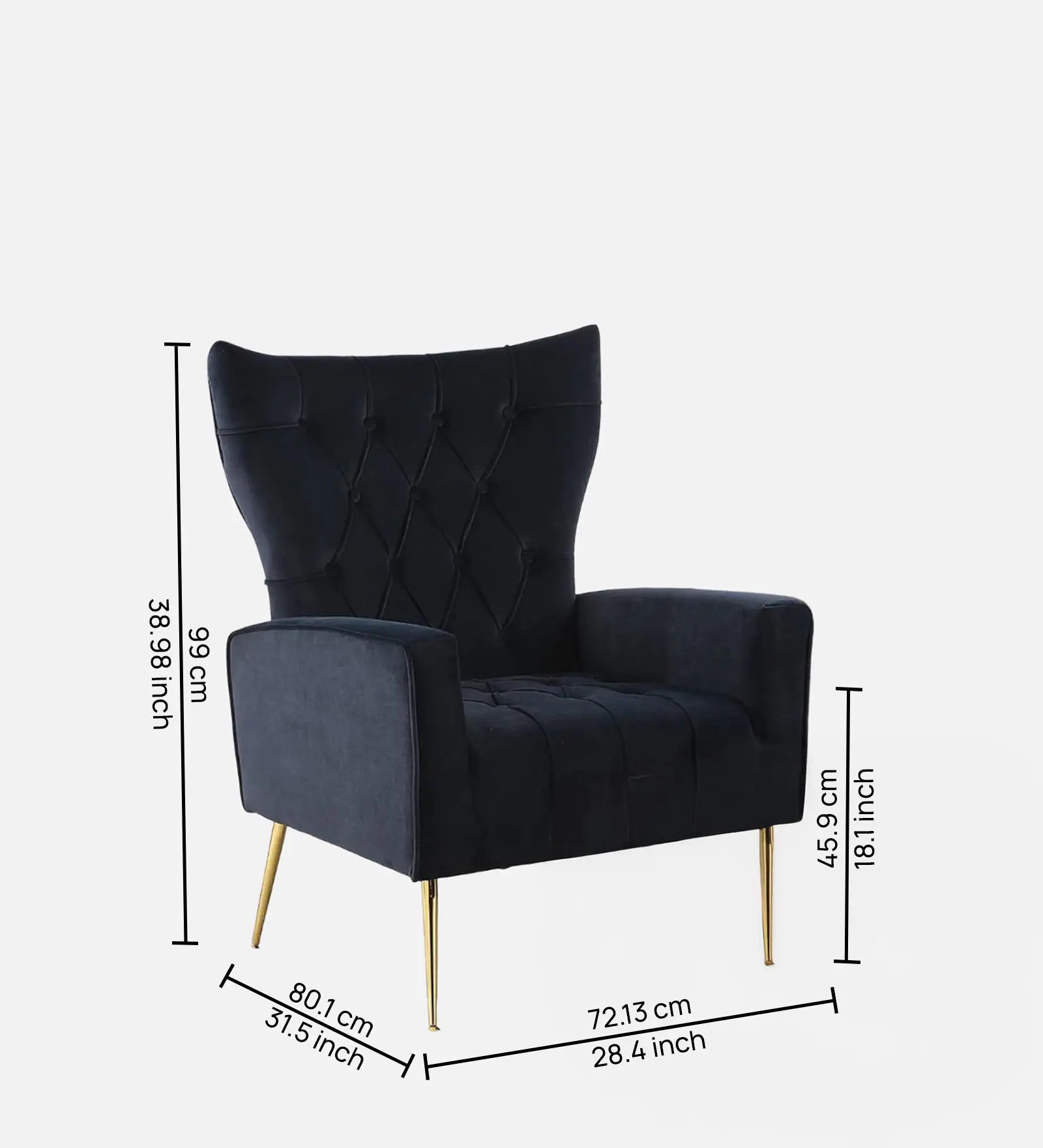 Black Velvet Wing Chair with Ottoman – Luxury Accent Chair & Footrest Set | Swani Furniture - Image 2