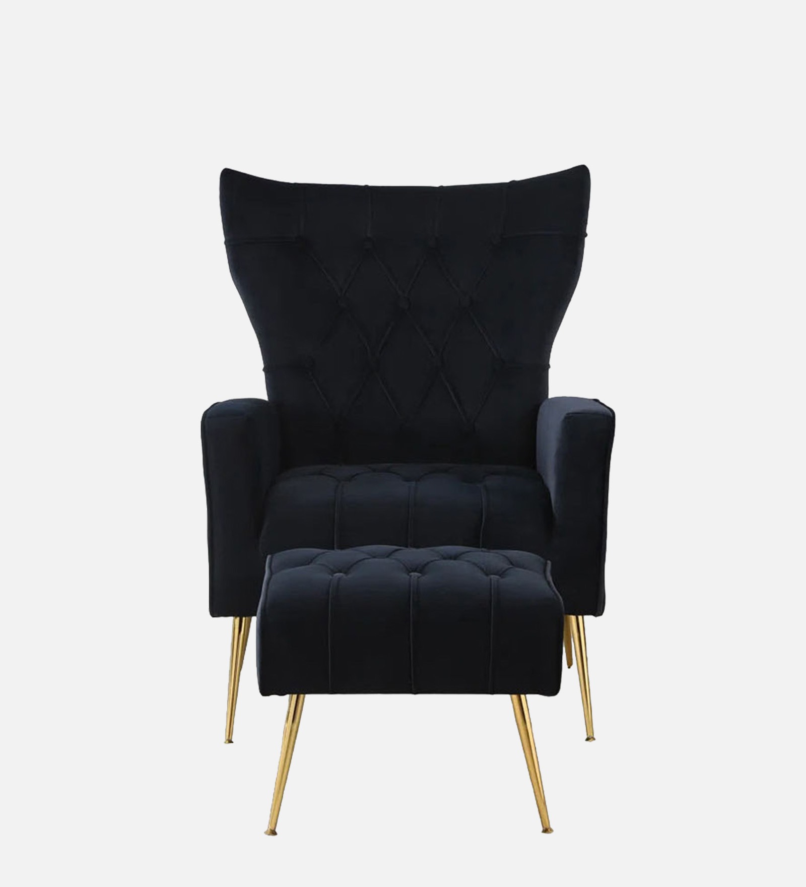 Black Velvet Wing Chair with Ottoman – Luxury Accent Chair & Footrest Set | Swani Furniture - Image 3