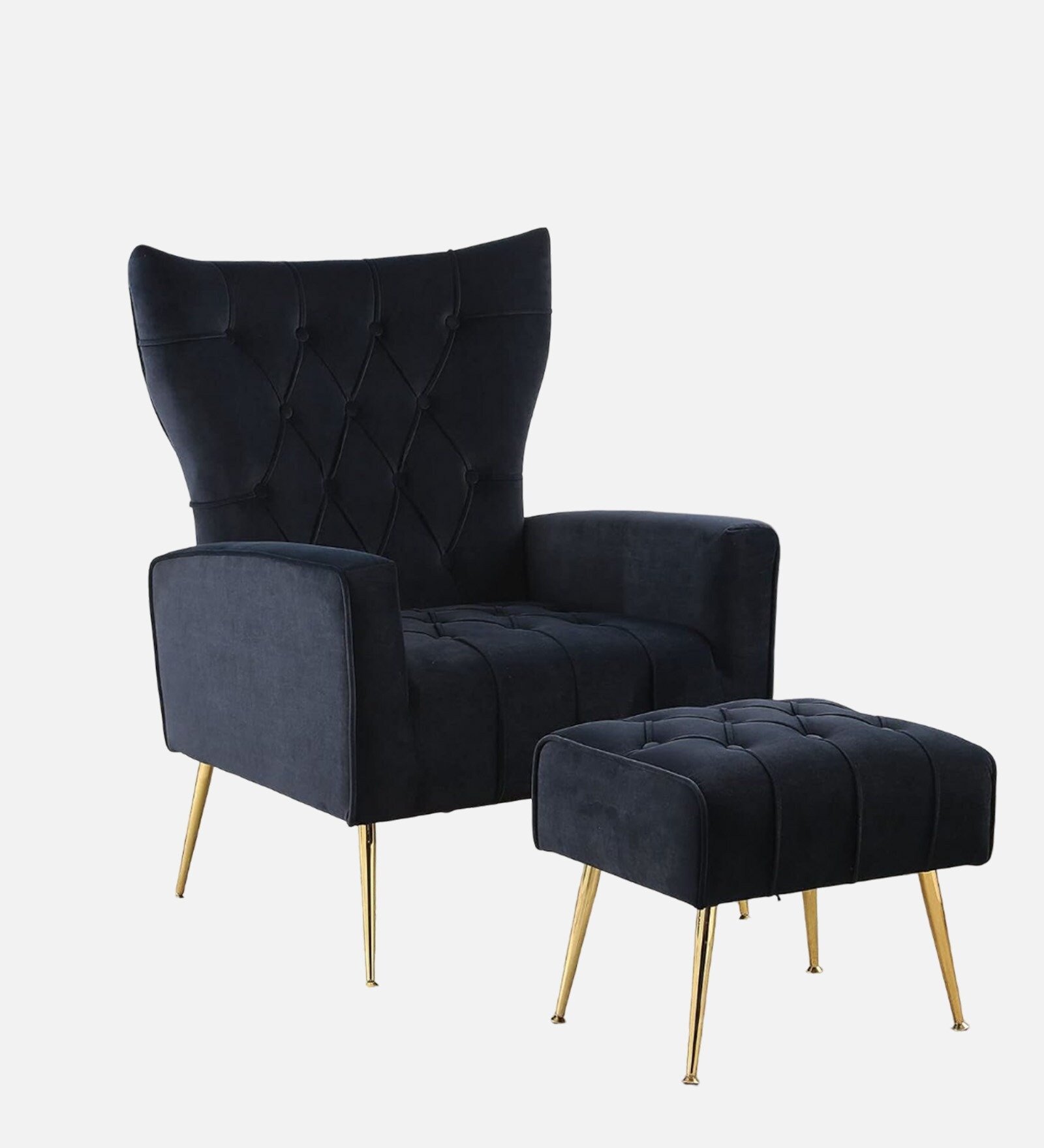 Black Velvet Wing Chair with Ottoman – Luxury Accent Chair & Footrest Set | Swani Furniture - Image 4