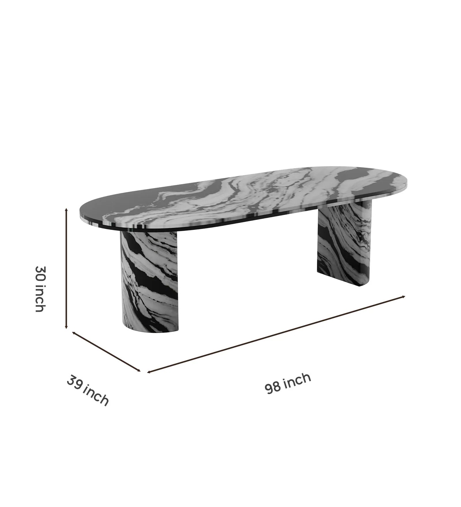 Swani Panda Marble 6-Seater Dining Table – Black & White Finish - Image 2