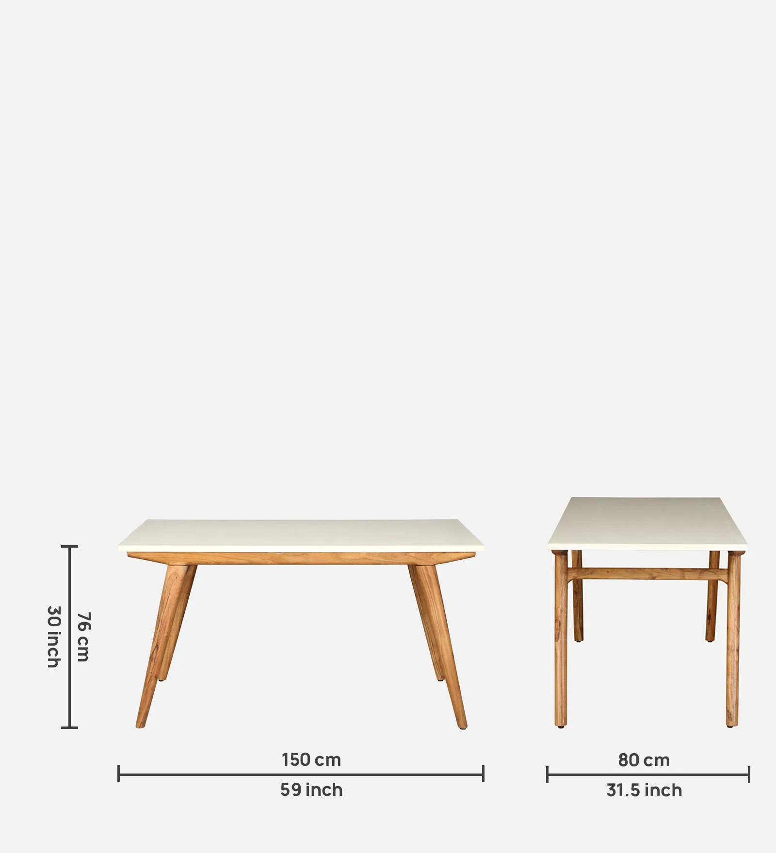 Swani Kastav Acacia Wood 6-Seater Dining Table – White Rockland Quartz Top, Natural Finish - Image 2