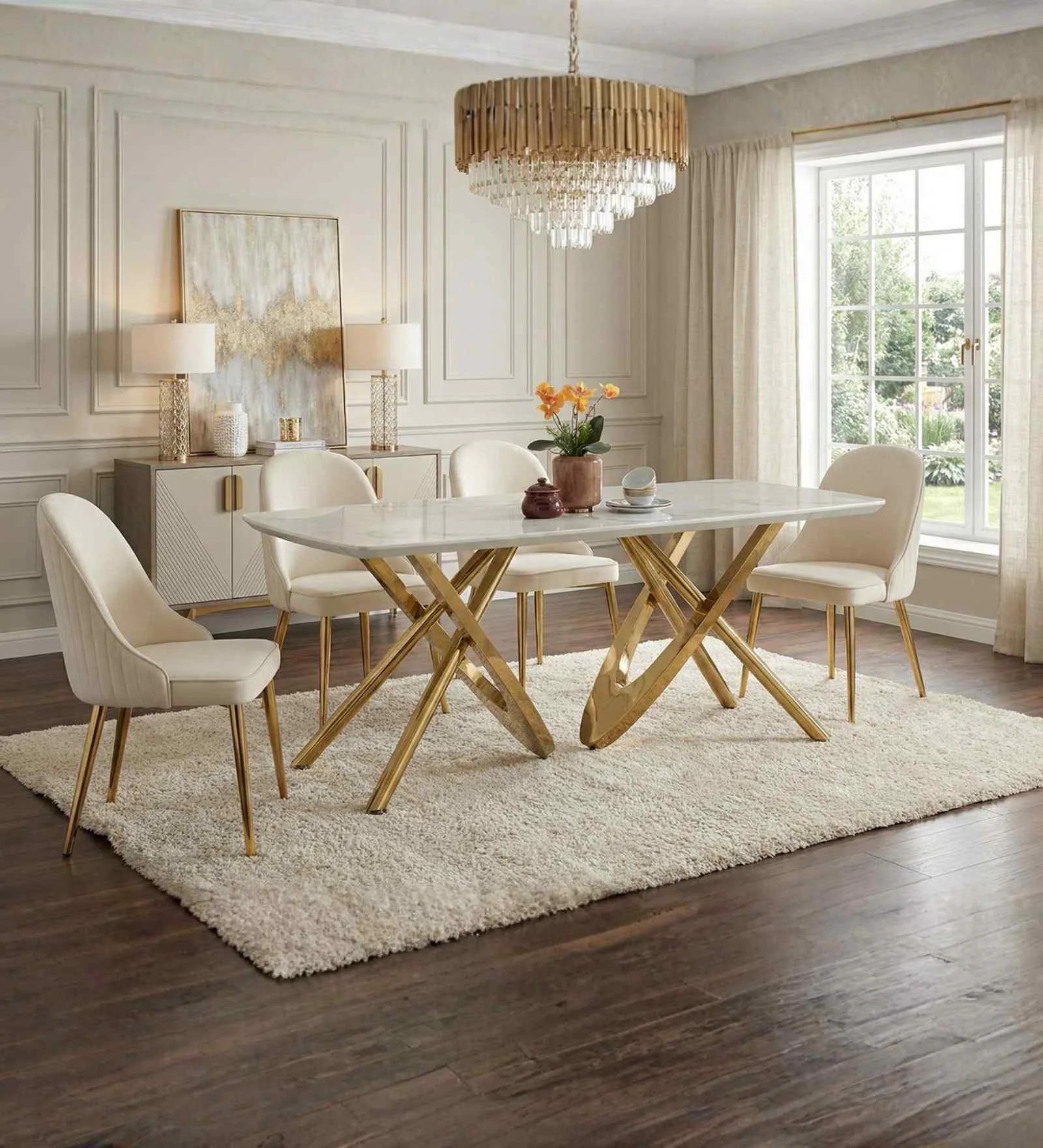 Swani Romania Italian Marble 6-Seater Dining Table – White Finish