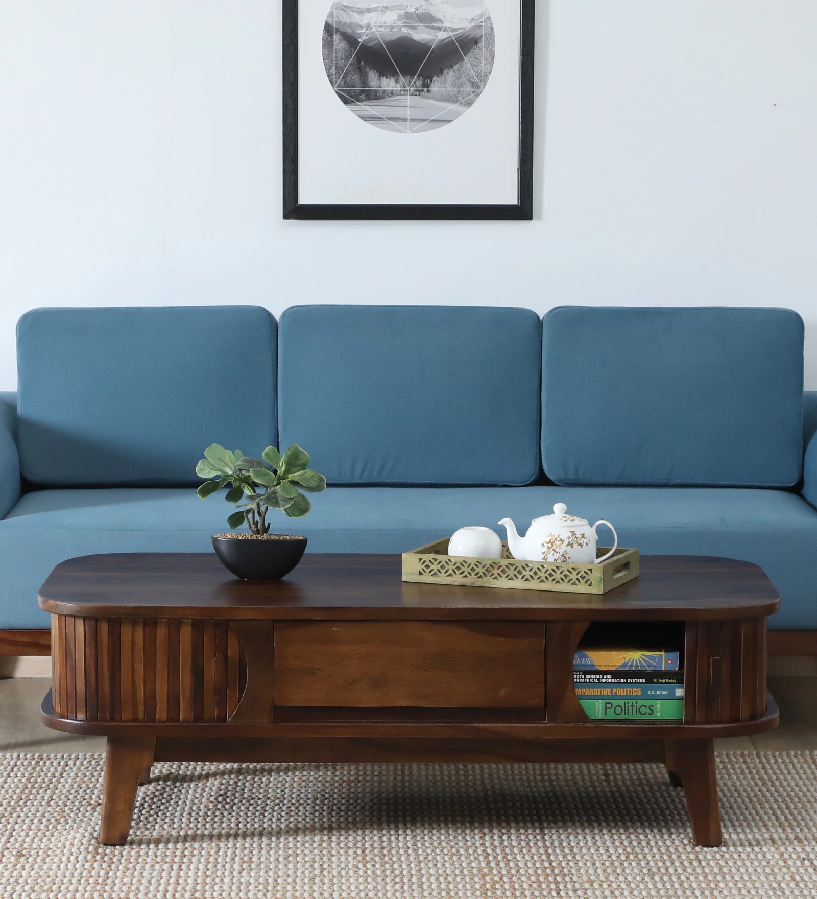 Swani Furniture TVestfold Sheesham Wood Shutter Coffee Table – Scratch-Resistant Provincial Teak Finish