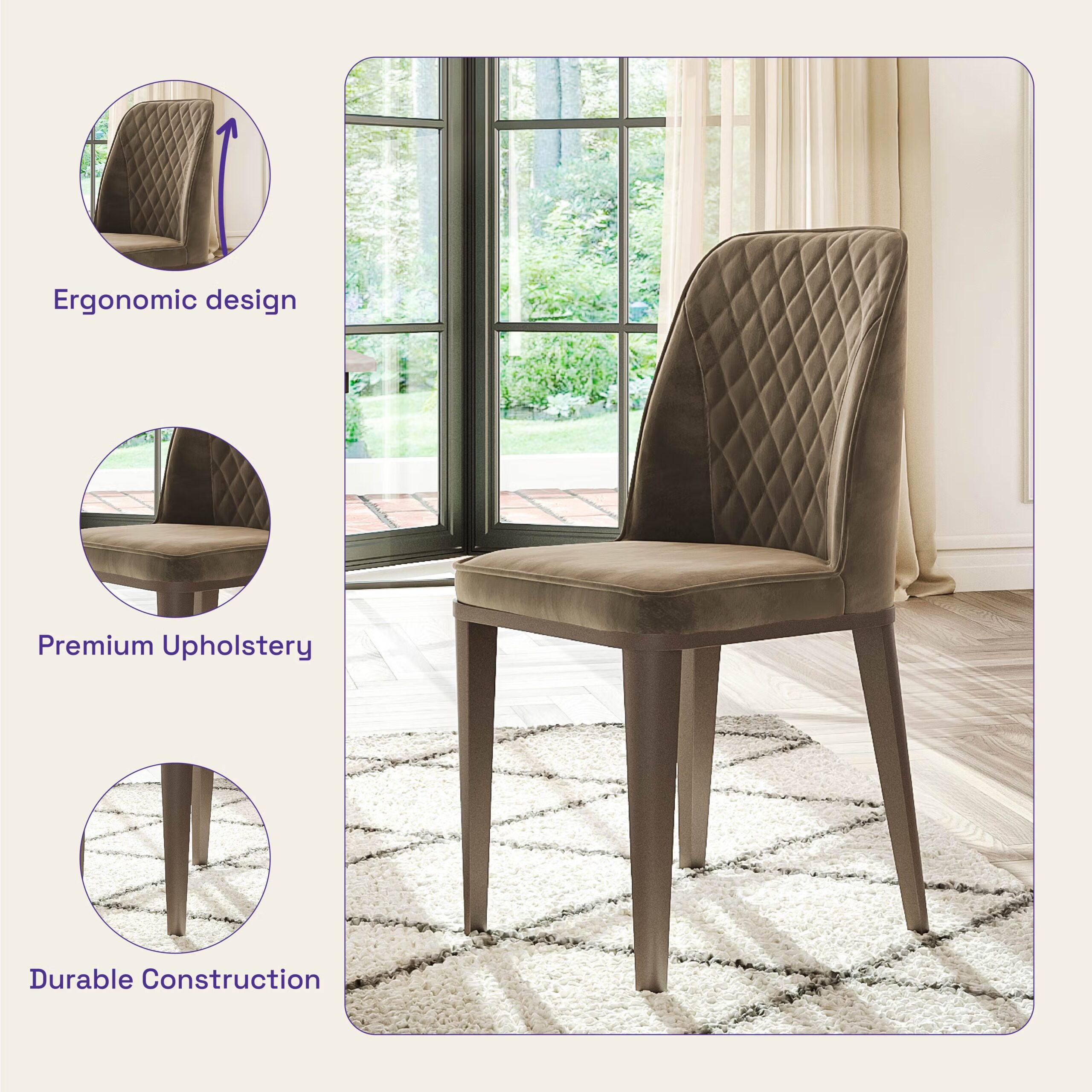 Metal Dining Chair in Stone Finish – Modern & Durable Seating | Swani Furniture - Image 2