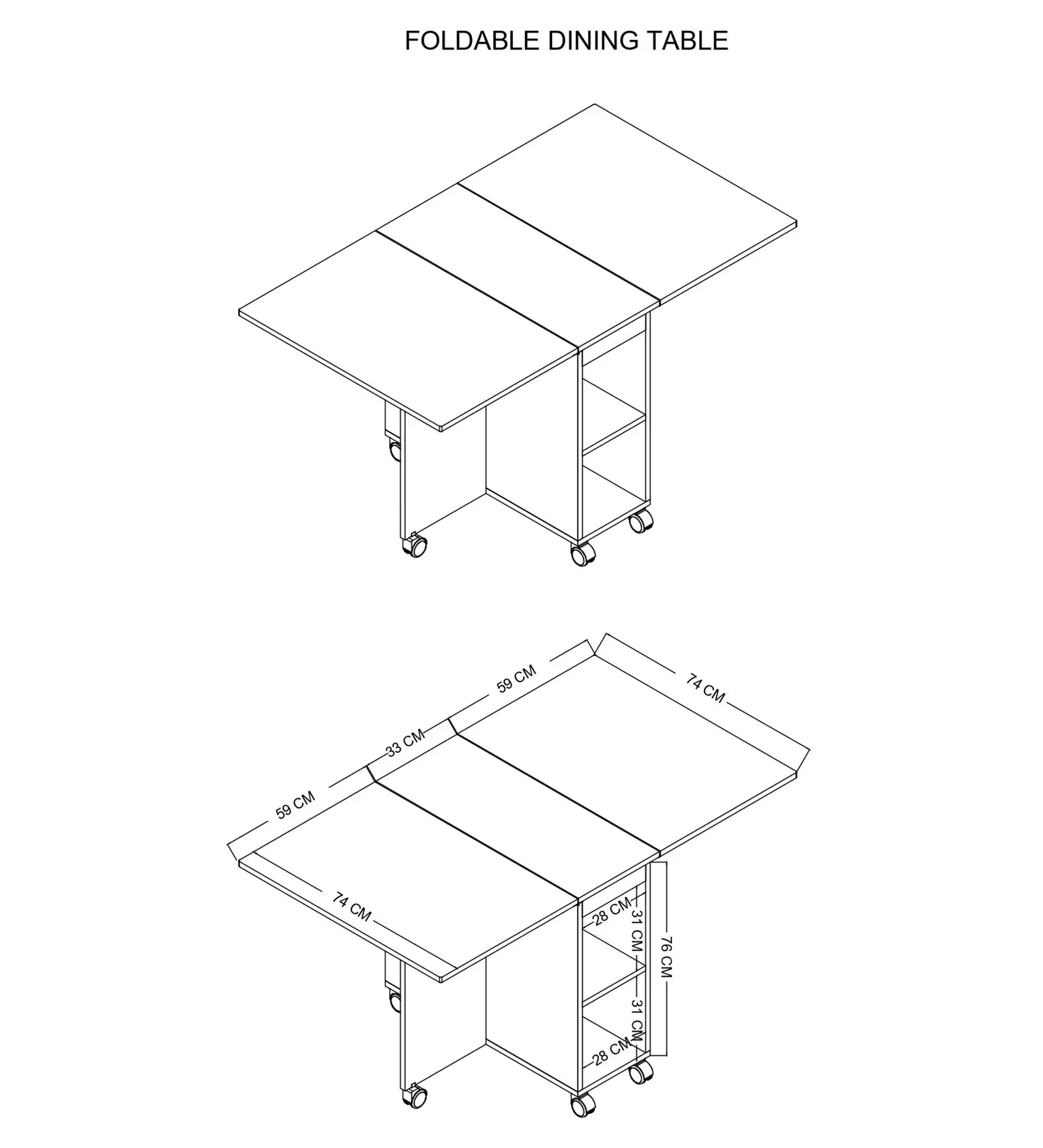 Swani Adam Folding Dining Table with Crockery Unit & Storage Shelf – Cochwood Brown & Highland Pine Finish - Image 2