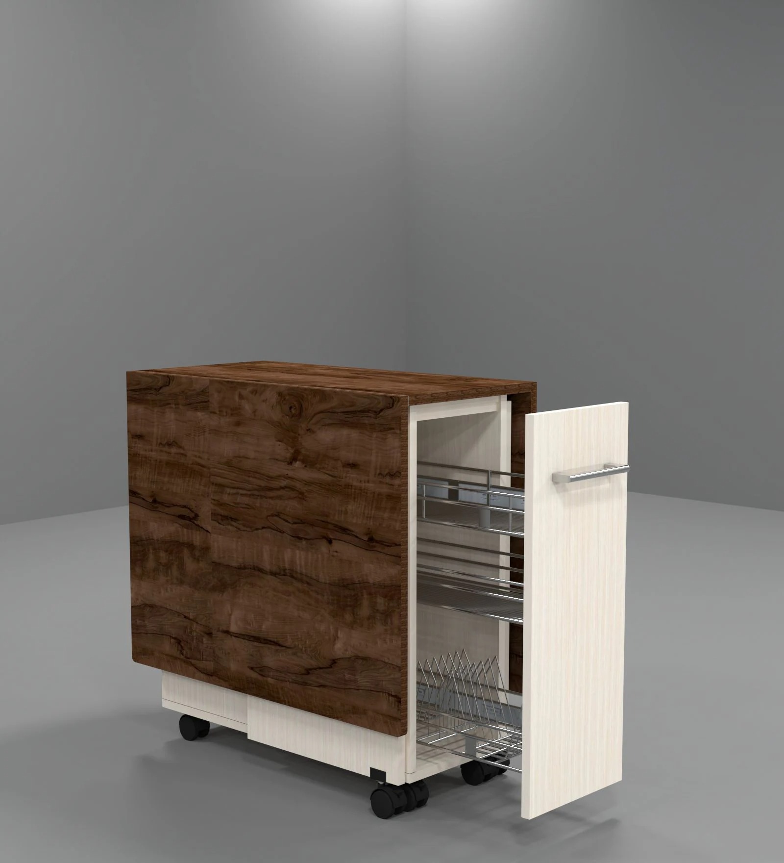 Swani Adam Folding Dining Table with Crockery Unit & Storage Shelf – Cochwood Brown & Highland Pine Finish - Image 6