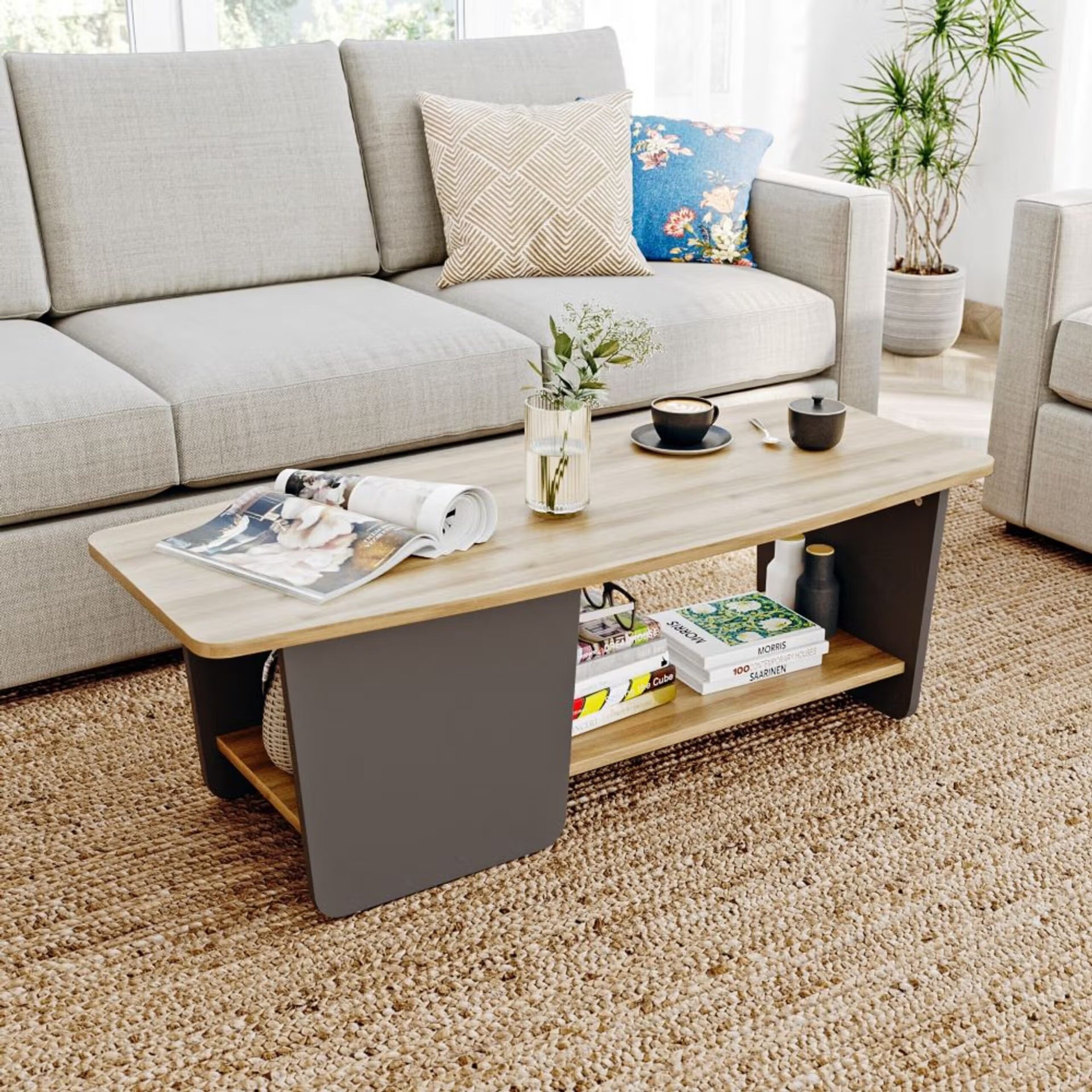 Swani Furniture Mellow Coffee Table – Moldau Acacia & Gravel Grey Finish, Engineered Wood