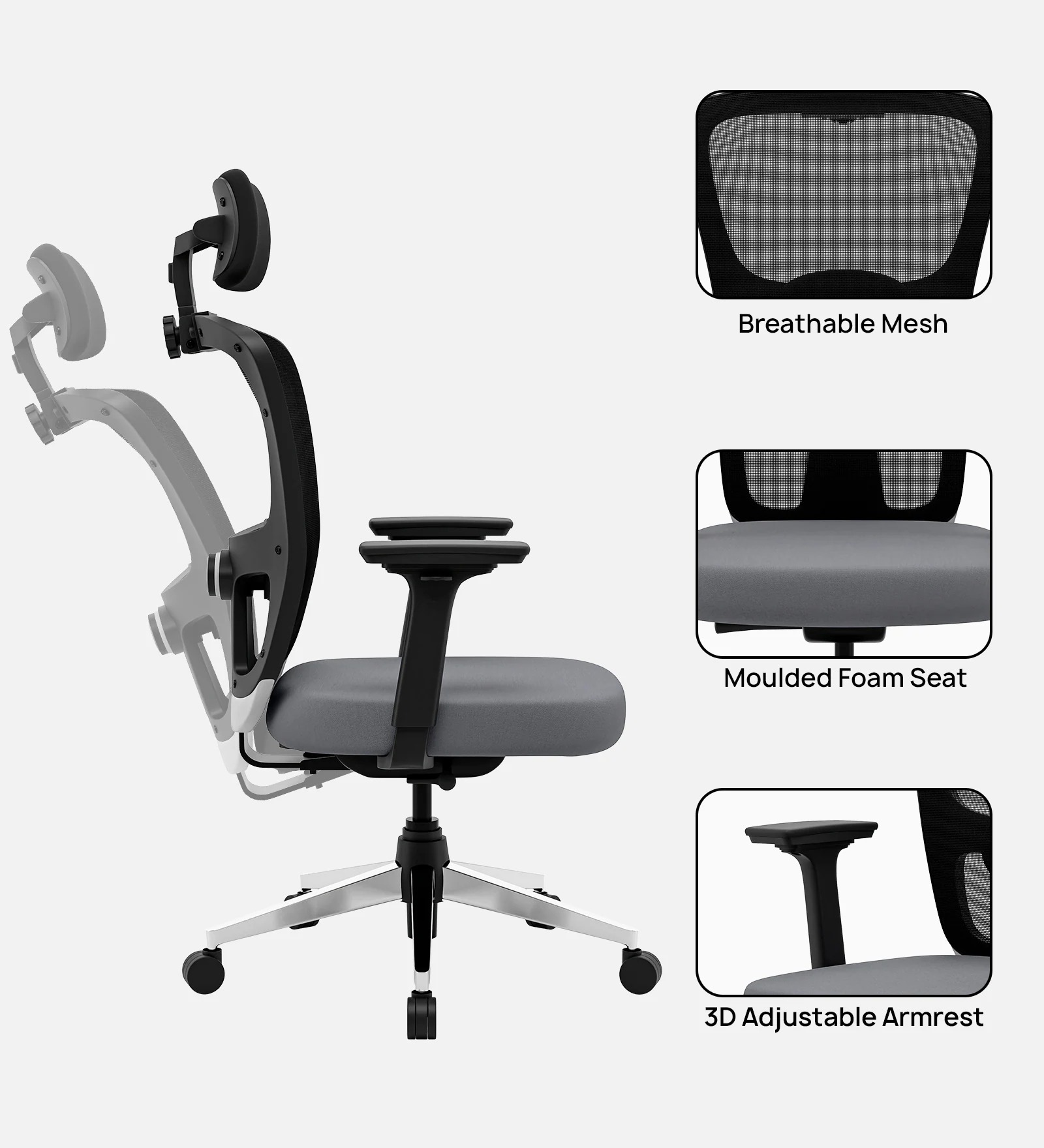 Ergonomic Office Chair in Grey – Mid Back Comfortable Work Chair | Swani Furniture - Image 4