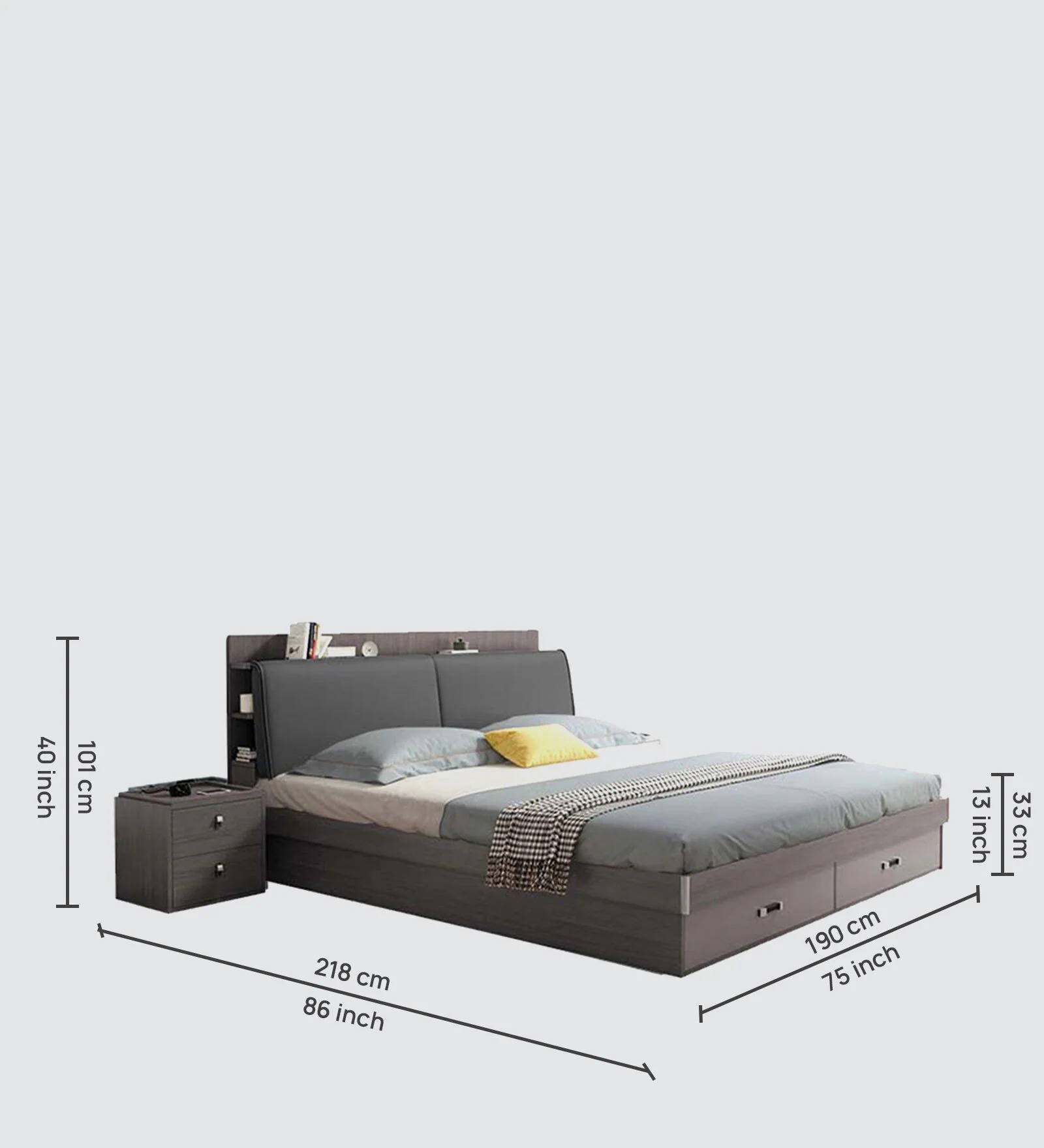 King Size Hydraulic Storage Bed with Upholstered Headboard – Black Walnut Finish | Swani Furniture - Image 2